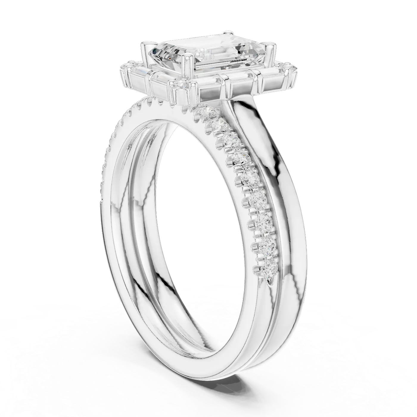 Bague de fiançailles Iris 0,90 ct en or blanc 18 carats, diamant taille émeraude, vue 1