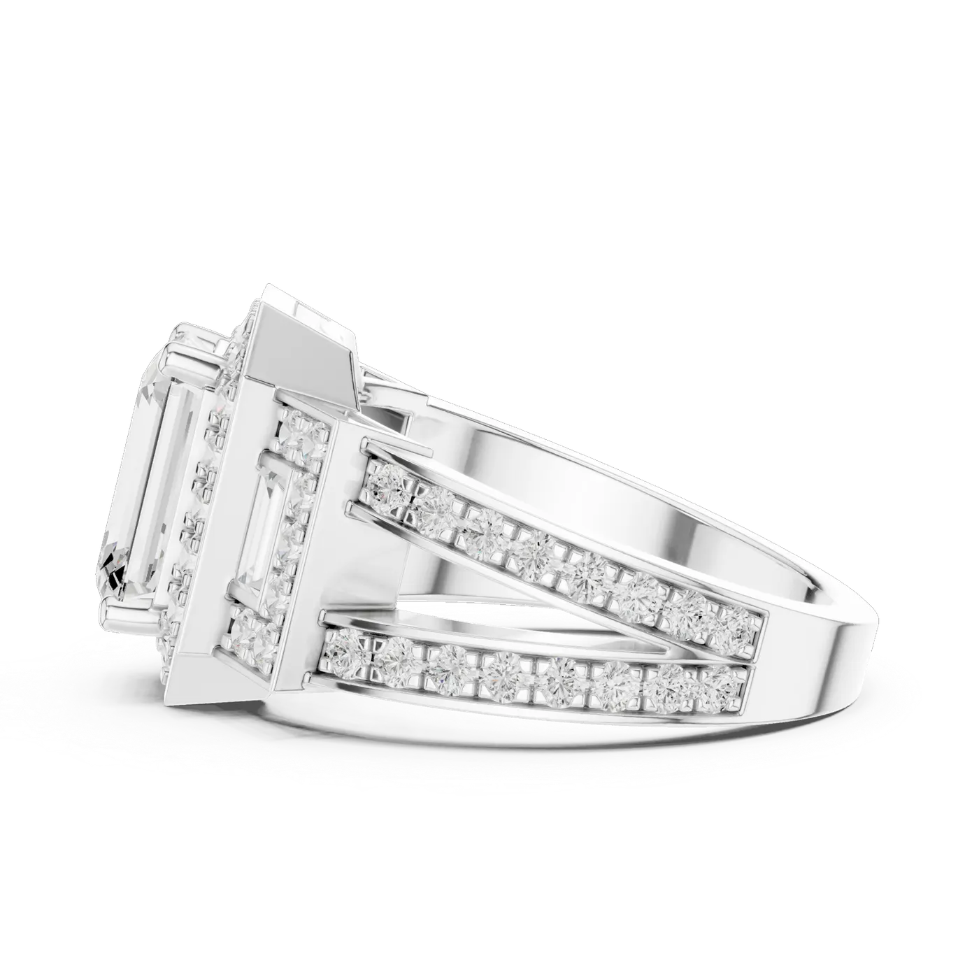 Bague de fiançailles Iris 1,75 ct n°2 en or blanc 18 carats, diamant taille émeraude, vue 3