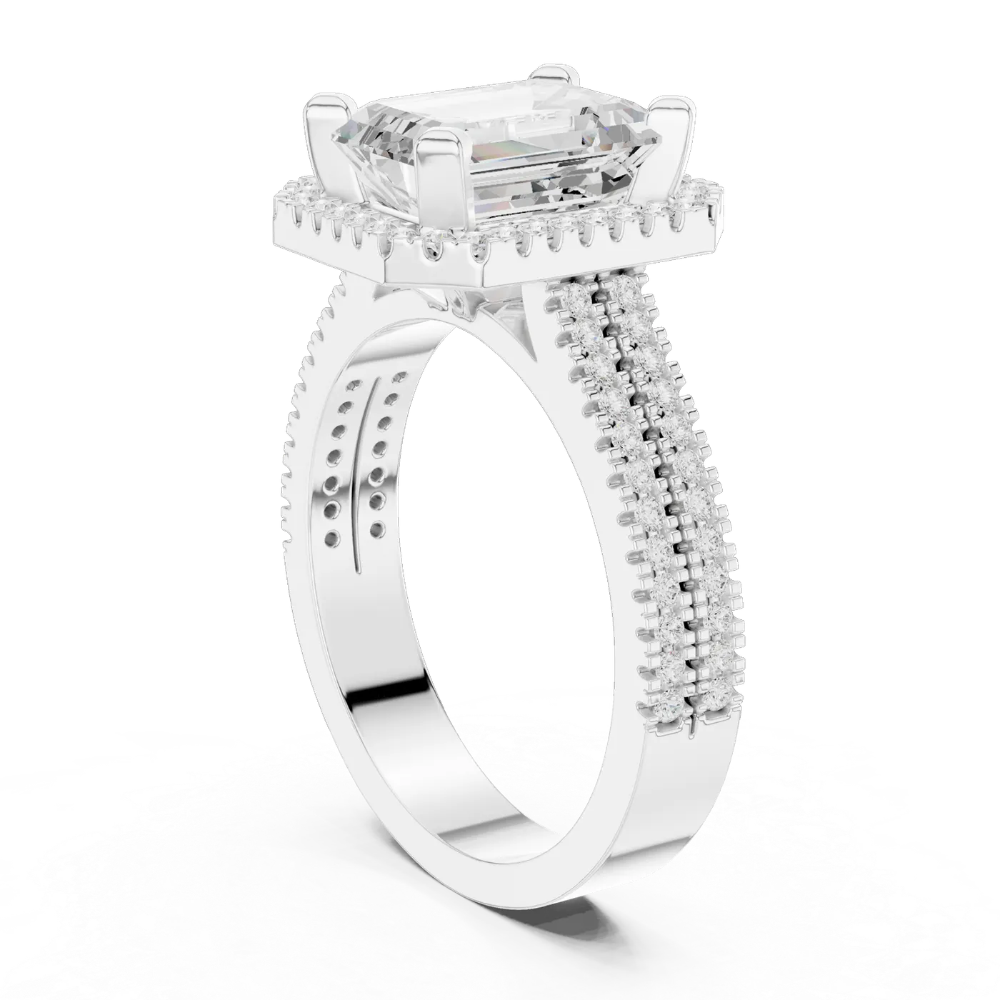 Bague de fiançailles Iris 1,75 ct n°3 en or blanc 18 carats, diamant taille émeraude, vue 1