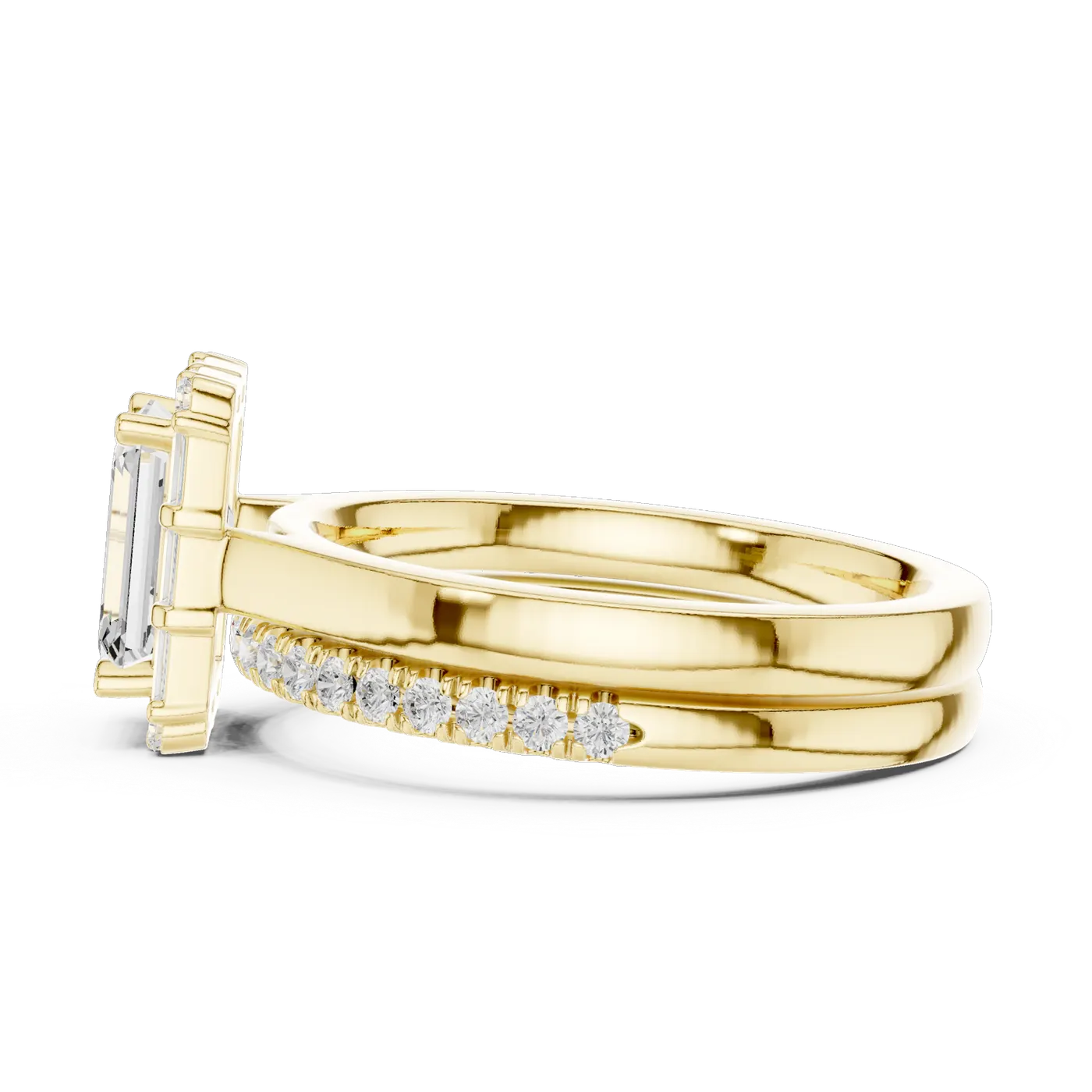 Bague de fiançailles Iris 0,90 ct en or jaune 18 carats, diamant taille émeraude, vue 3