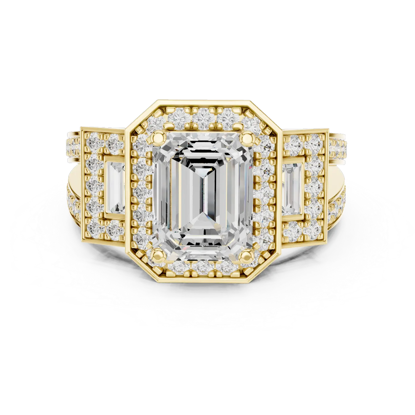Bague de fiançailles Iris 1,75 ct n°2 en or jaune 18 carats, diamant taille émeraude, vue 4