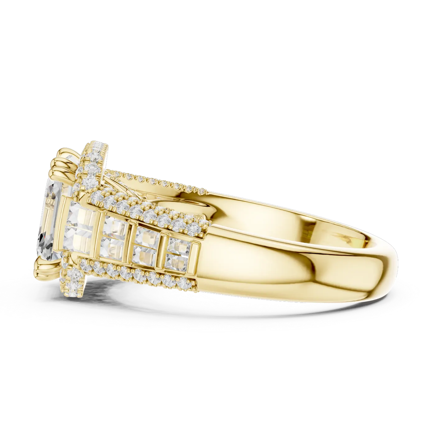 Bague de fiançailles Iris 2,03 ct en or jaune 18 carats, diamant taille émeraude, vue 3