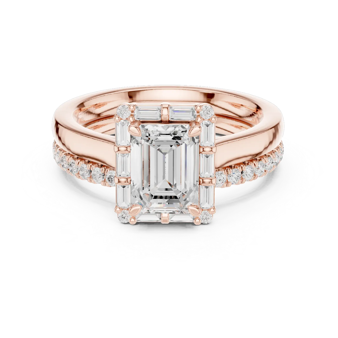 Bague de fiançailles Iris 0,90 ct en or rose 18 carats, diamant taille émeraude, vue 4