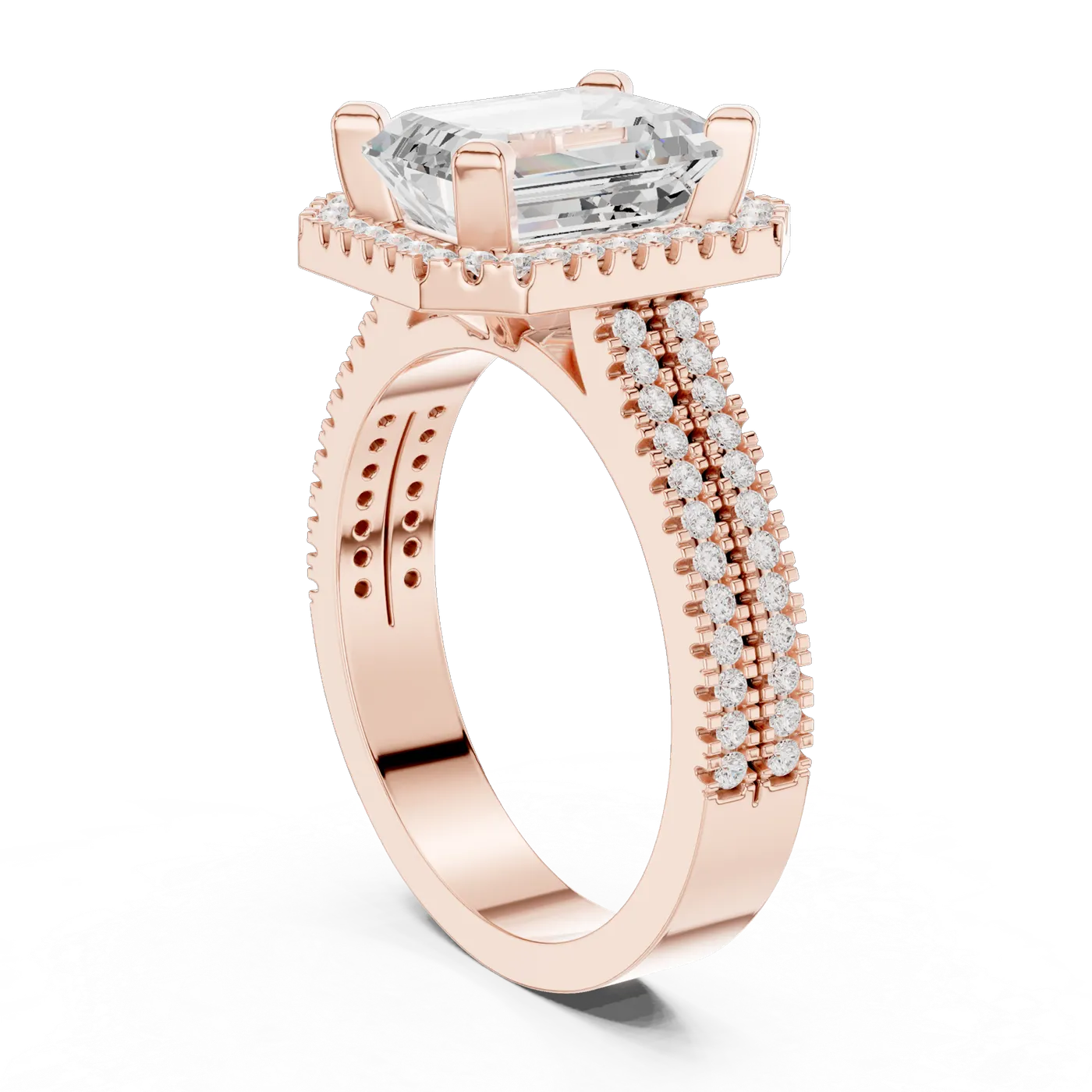 Bague de fiançailles Iris 1,75 ct n°3 en or rose 18 carats, diamant taille émeraude, vue 1