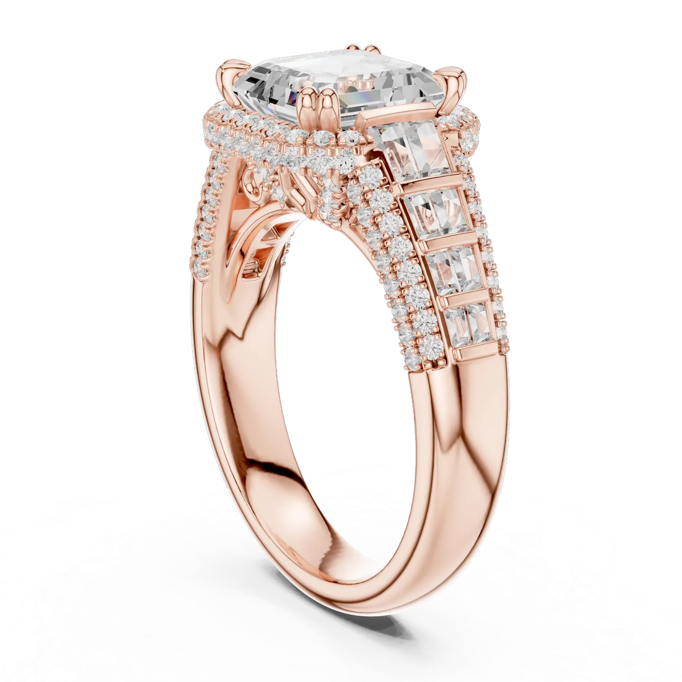 Bague de fiançailles Iris 2,03 ct en or rose 18 carats, diamant taille émeraude, vue 1
