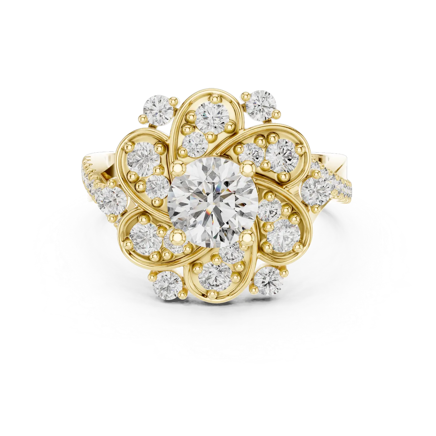Bague de fiançailles Marguerite 0,81 ct en or jaune 18 carats, diamant rond, vue 4