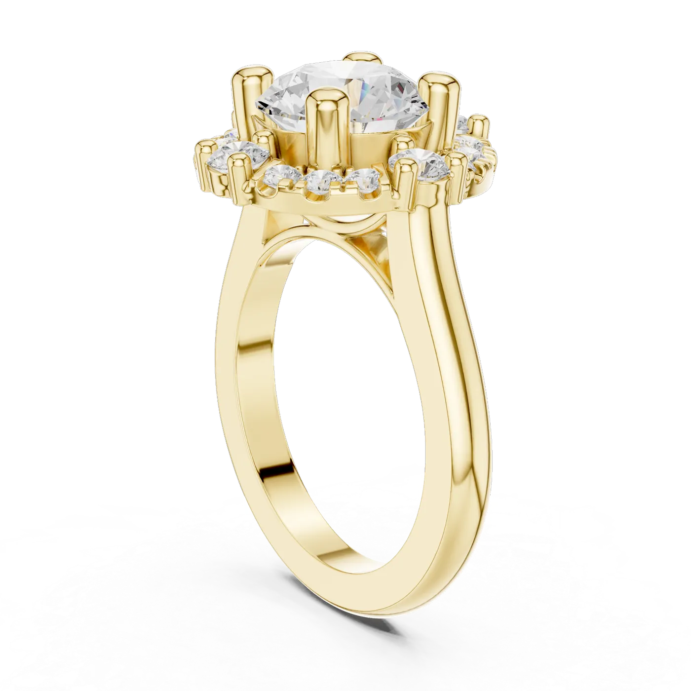 Bague de fiançailles Marguerite 3,11 ct en or jaune 18 carats, diamant rond, vue 1