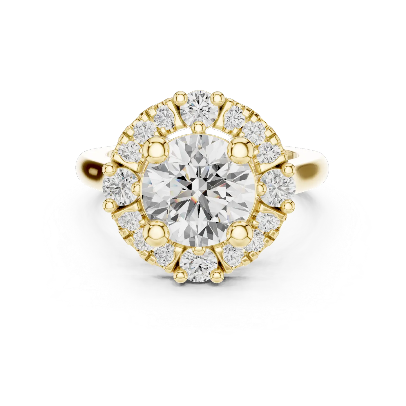 Bague de fiançailles Marguerite 3,11 ct en or jaune 18 carats, diamant rond, vue 4