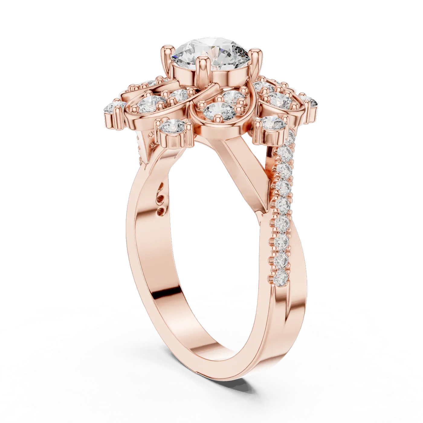 Bague de fiançailles Marguerite 0,81 ct en or rose 18 carats, diamant rond, vue 1