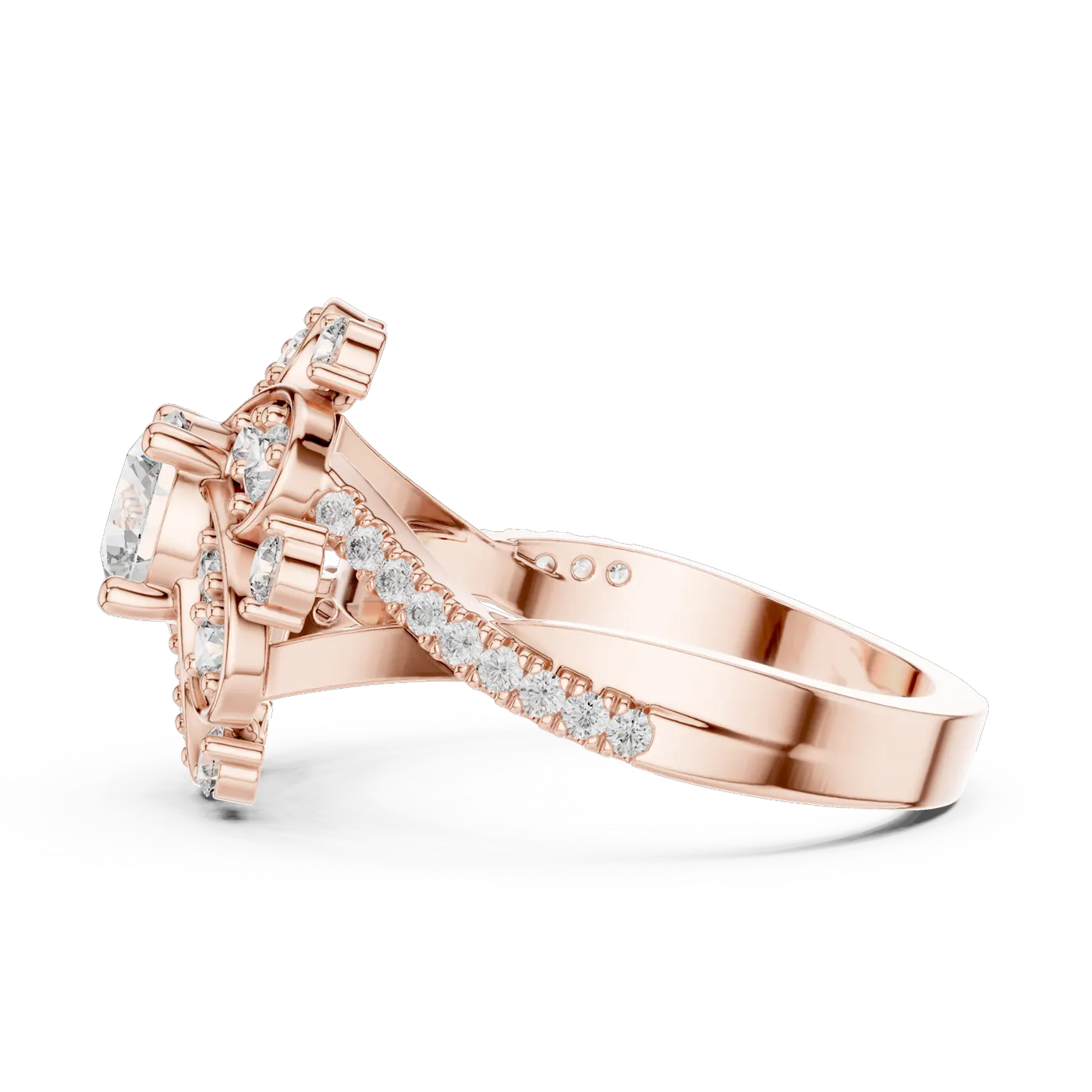 Bague de fiançailles Marguerite 0,81 ct en or rose 18 carats, diamant rond, vue 3