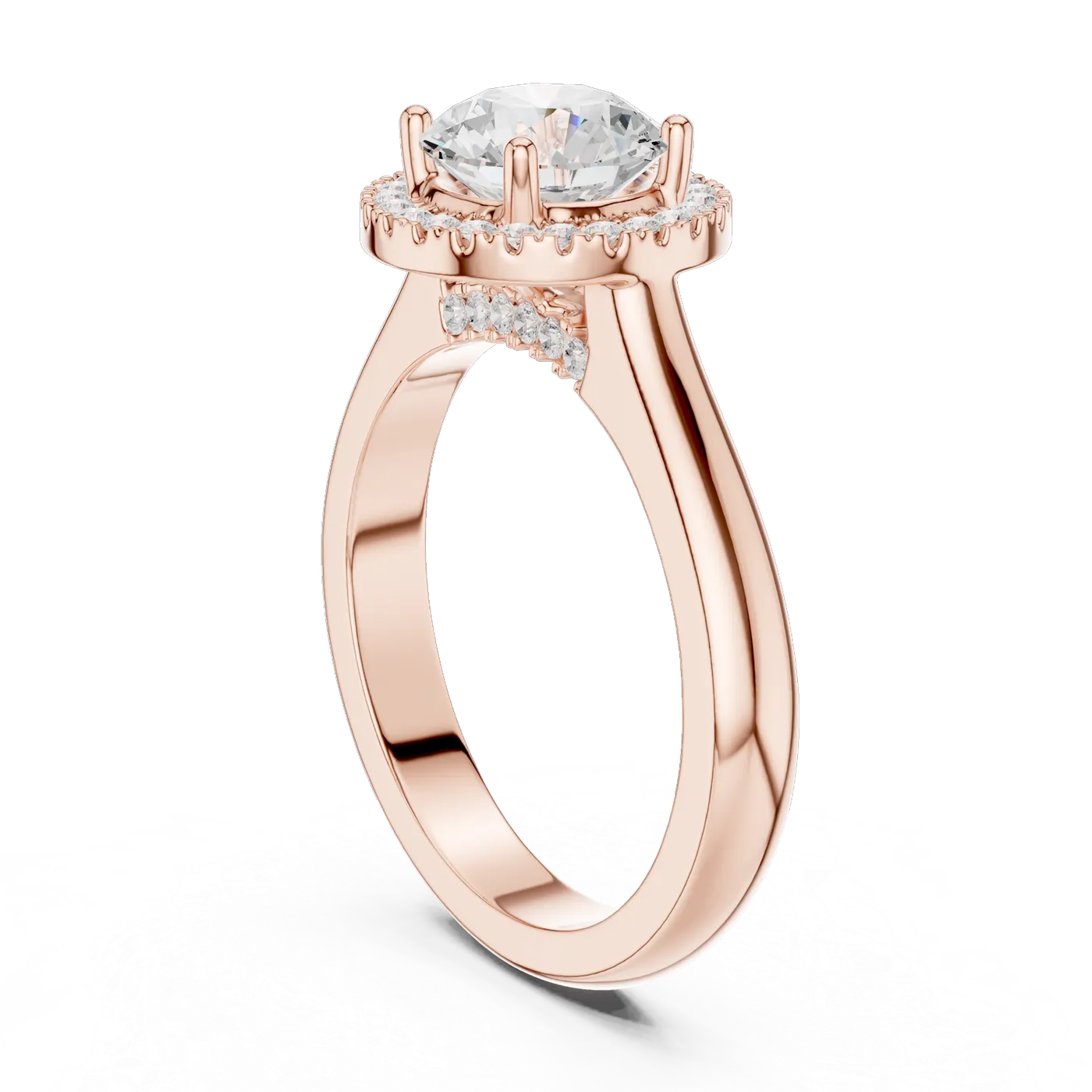 Bague de fiançailles Marguerite 1,29 ct en or rose 18 carats, diamant rond, vue 1