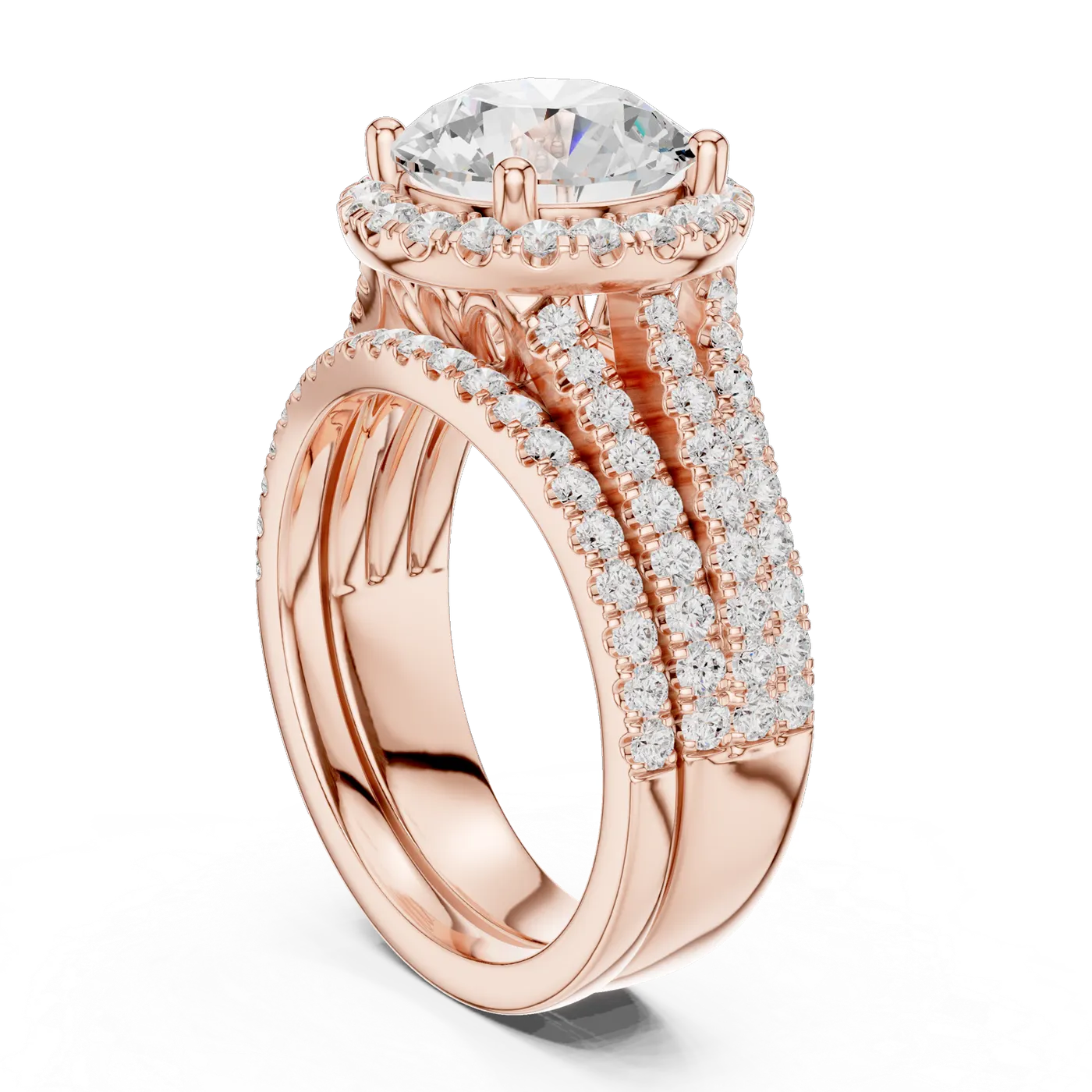 Bague de fiançailles Marguerite 2,47 ct en or rose 18 carats, diamant rond, vue 1