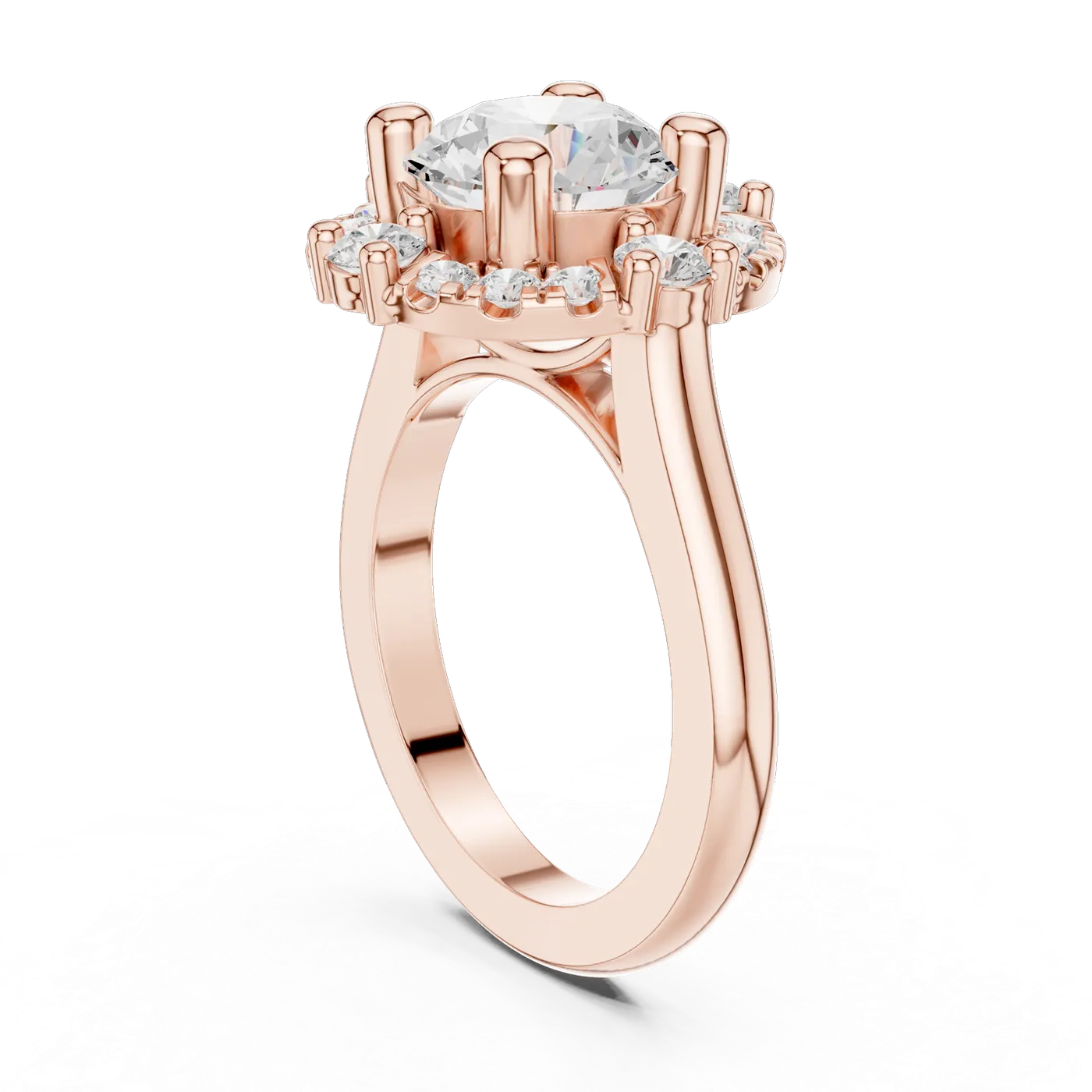 Bague de fiançailles Marguerite 3,11 ct en or rose 18 carats, diamant rond, vue 1
