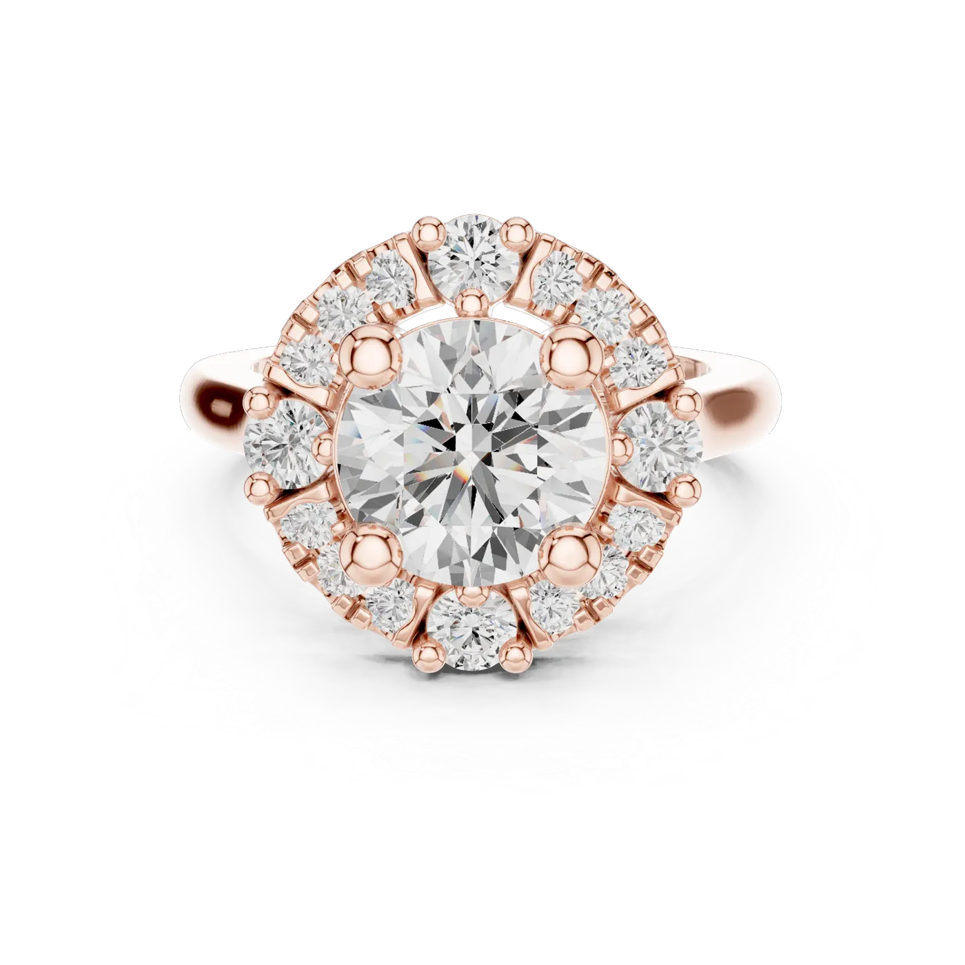 Bague de fiançailles Marguerite 3,11 ct en or rose 18 carats, diamant rond, vue 4