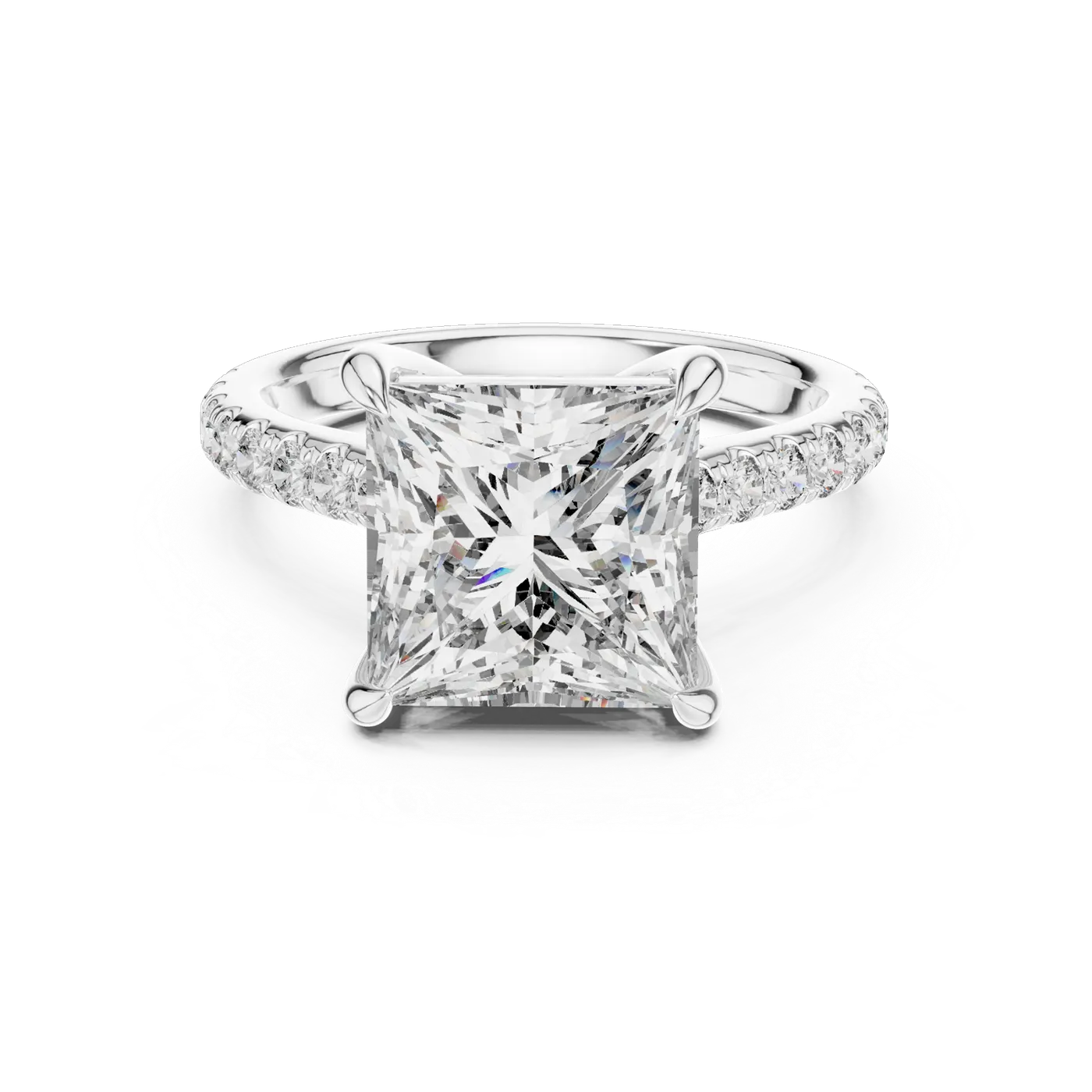 Bague de fiançailles Camélia 4,04 ct en or blanc 18 carats, diamant princesse, vue 4