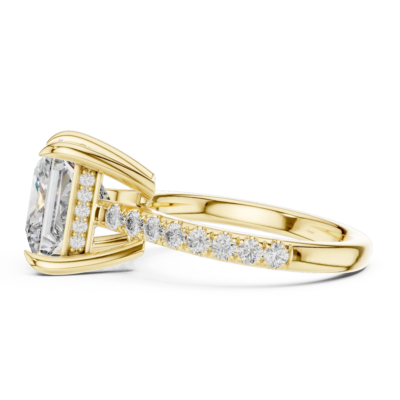 Bague de fiançailles Camélia 4,04 ct en or jaune 18 carats, diamant princesse, vue 3