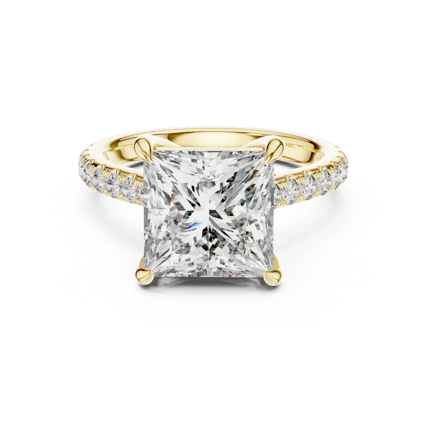 Bague de fiançailles Camélia 4,04 ct en or jaune 18 carats, diamant princesse, vue 4