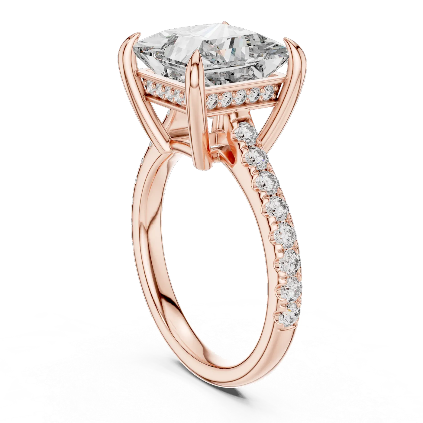 Bague de fiançailles Camélia 4,04 ct en or rose 18 carats, diamant princesse, vue 1