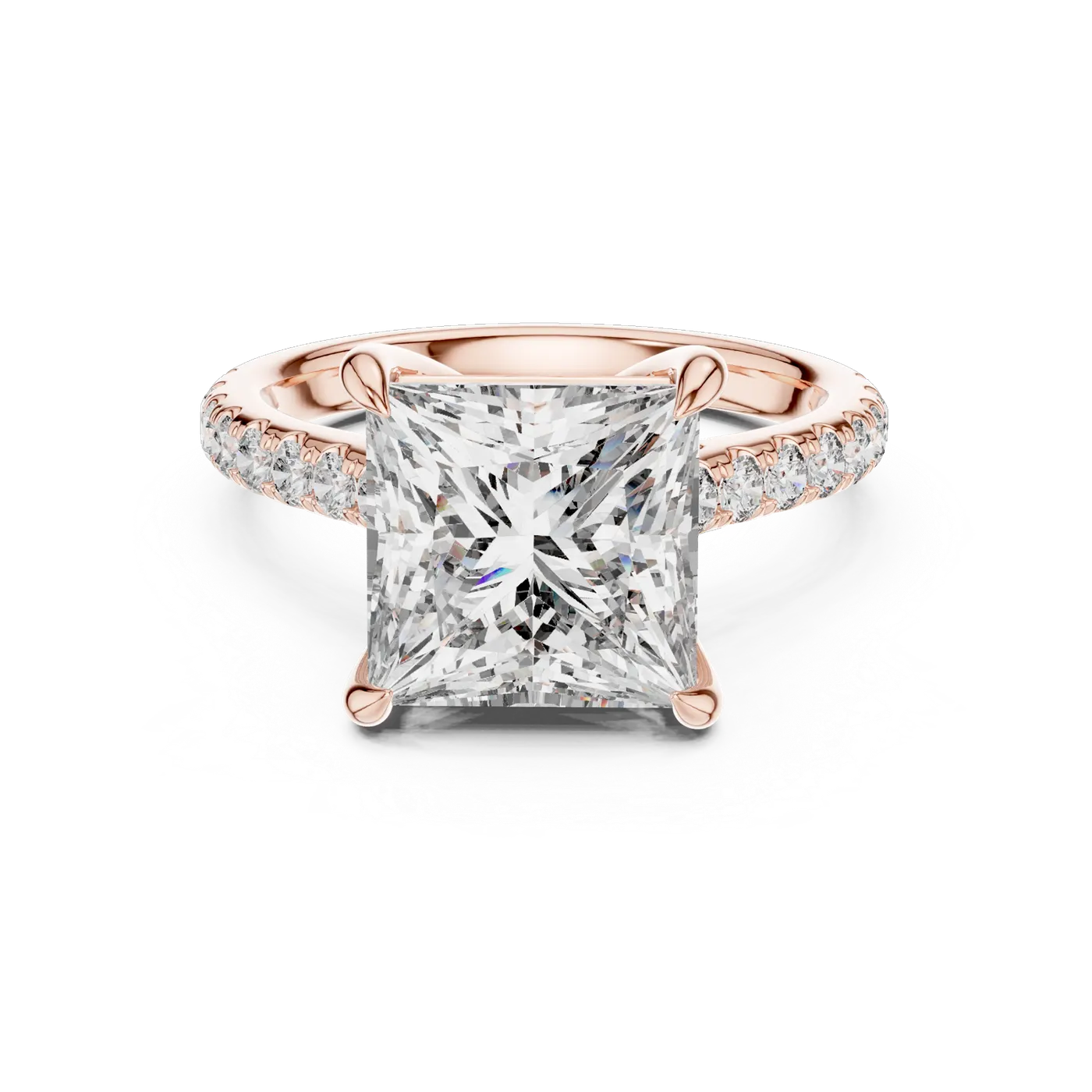 Bague de fiançailles Camélia 4,04 ct en or rose 18 carats, diamant princesse, vue 4