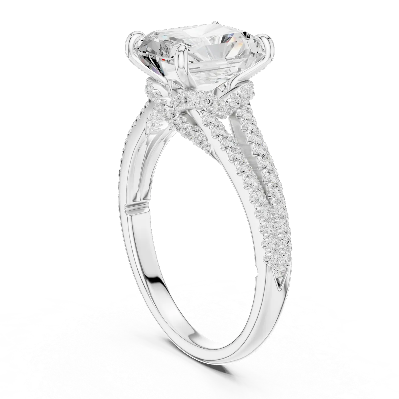 Bague de fiançailles Tournesol 5,86 ct en or blanc 18 carats, diamant radiant, vue 1