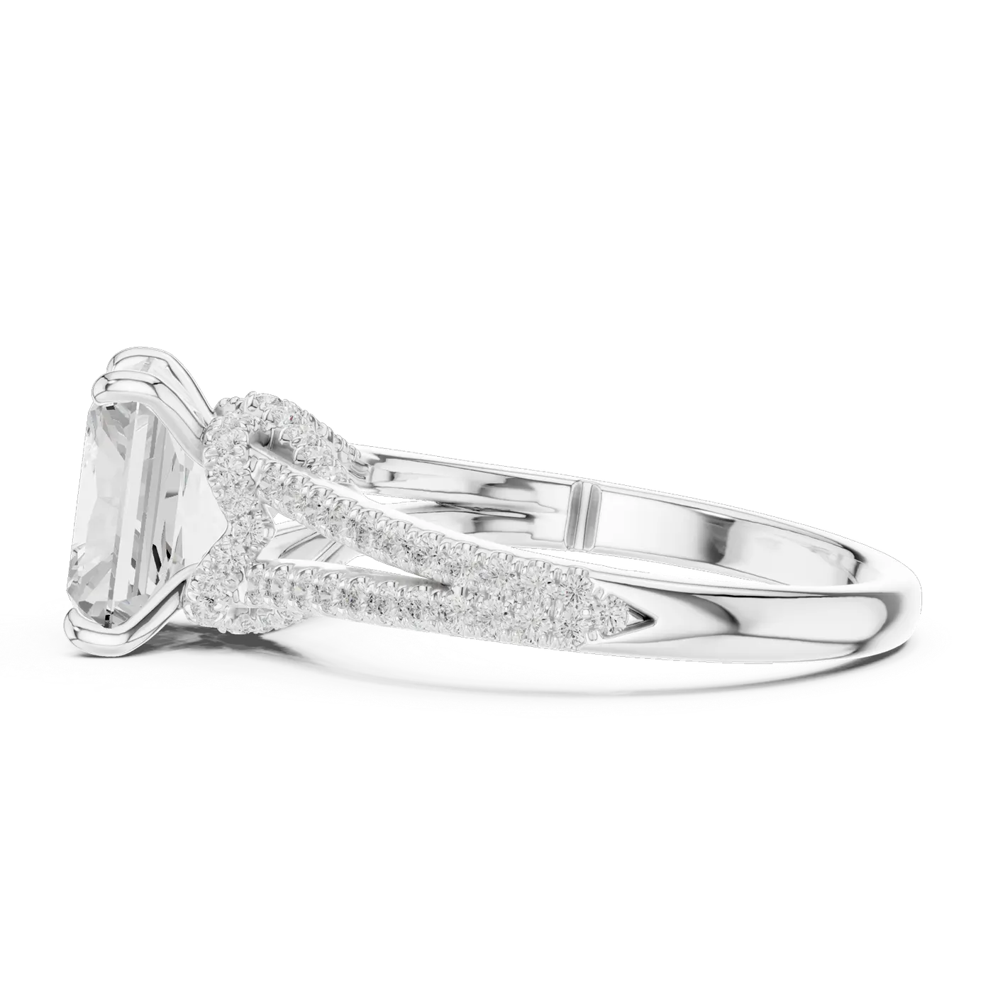 Bague de fiançailles Tournesol 5,86 ct en or blanc 18 carats, diamant radiant, vue 3