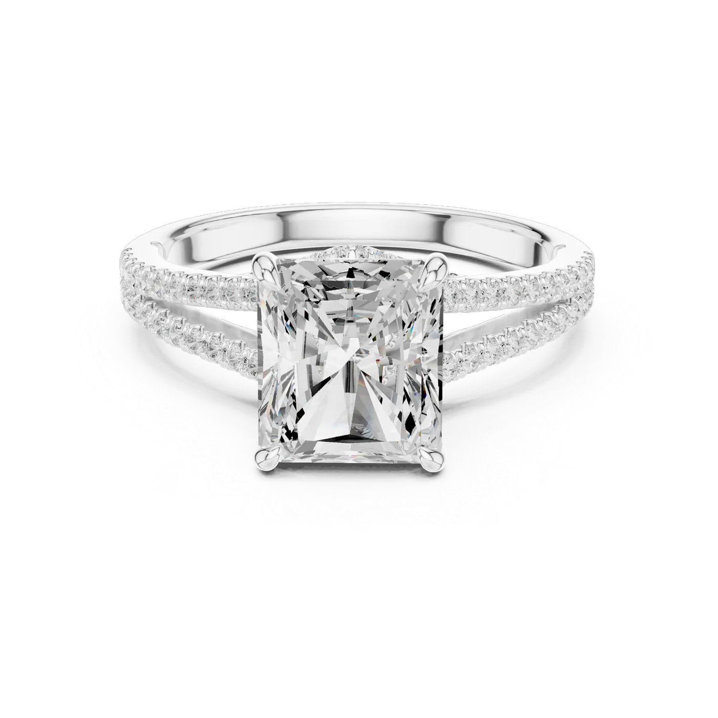 Bague de fiançailles Tournesol 5,86 ct en or blanc 18 carats, diamant radiant, vue 4