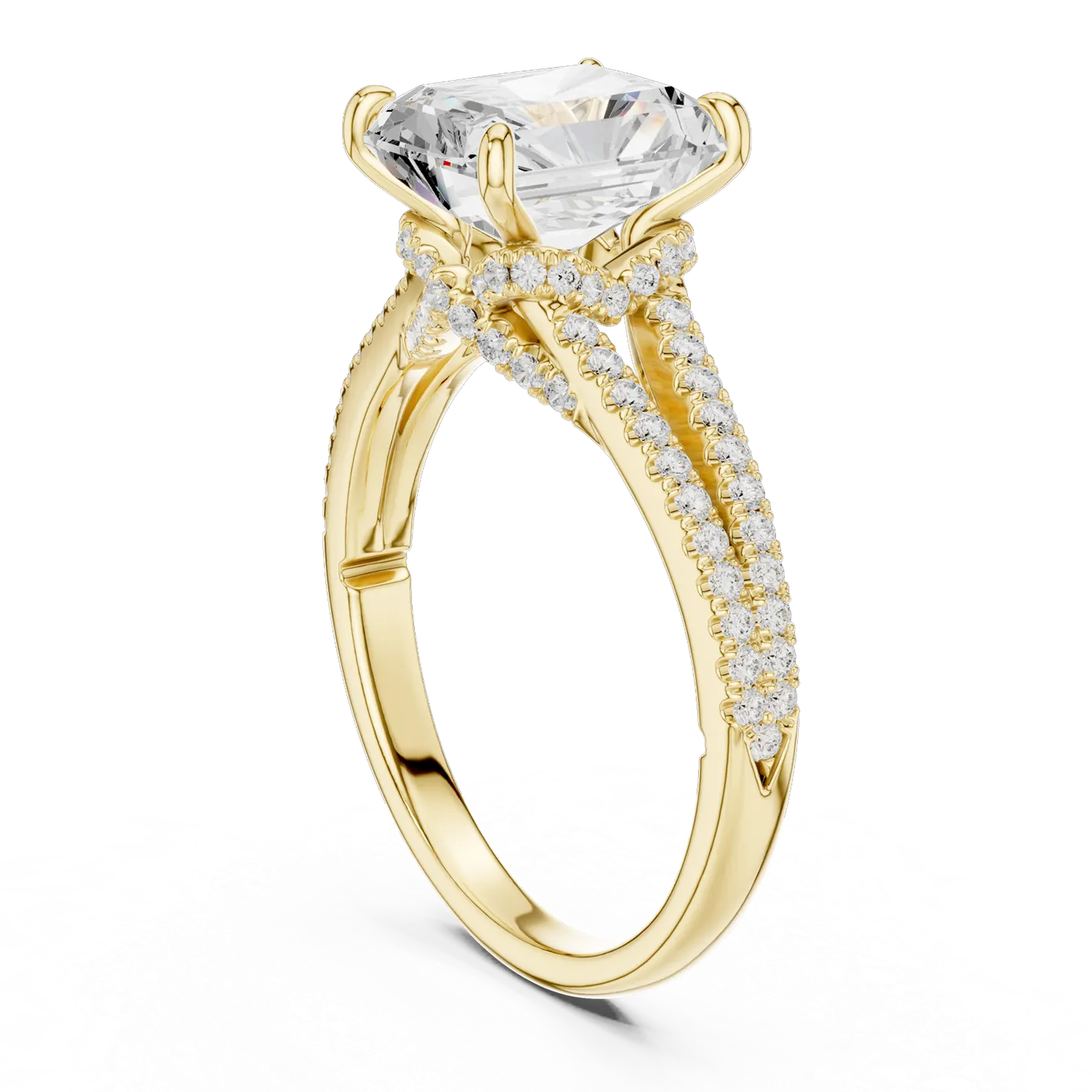 Bague de fiançailles Tournesol 5,86 ct en or jaune 18 carats, diamant radiant, vue 1