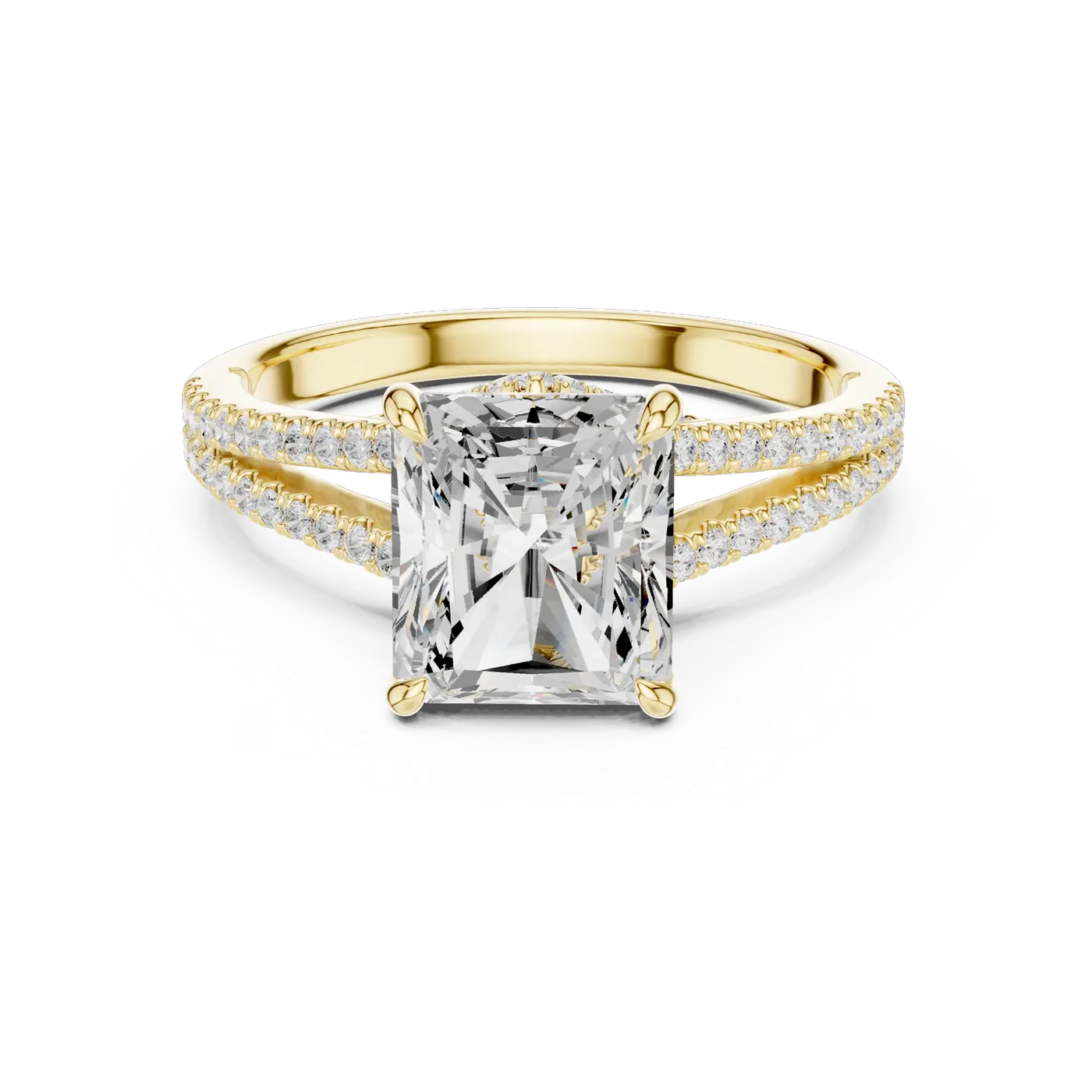Bague de fiançailles Tournesol 5,86 ct en or jaune 18 carats, diamant radiant, vue 4
