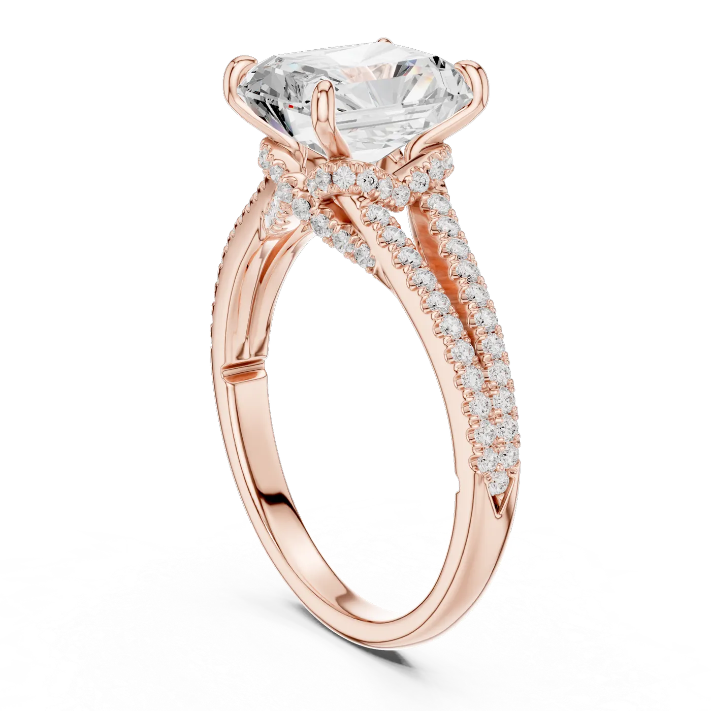 Bague de fiançailles Tournesol 5,86 ct en or rose 18 carats, diamant radiant, vue 1