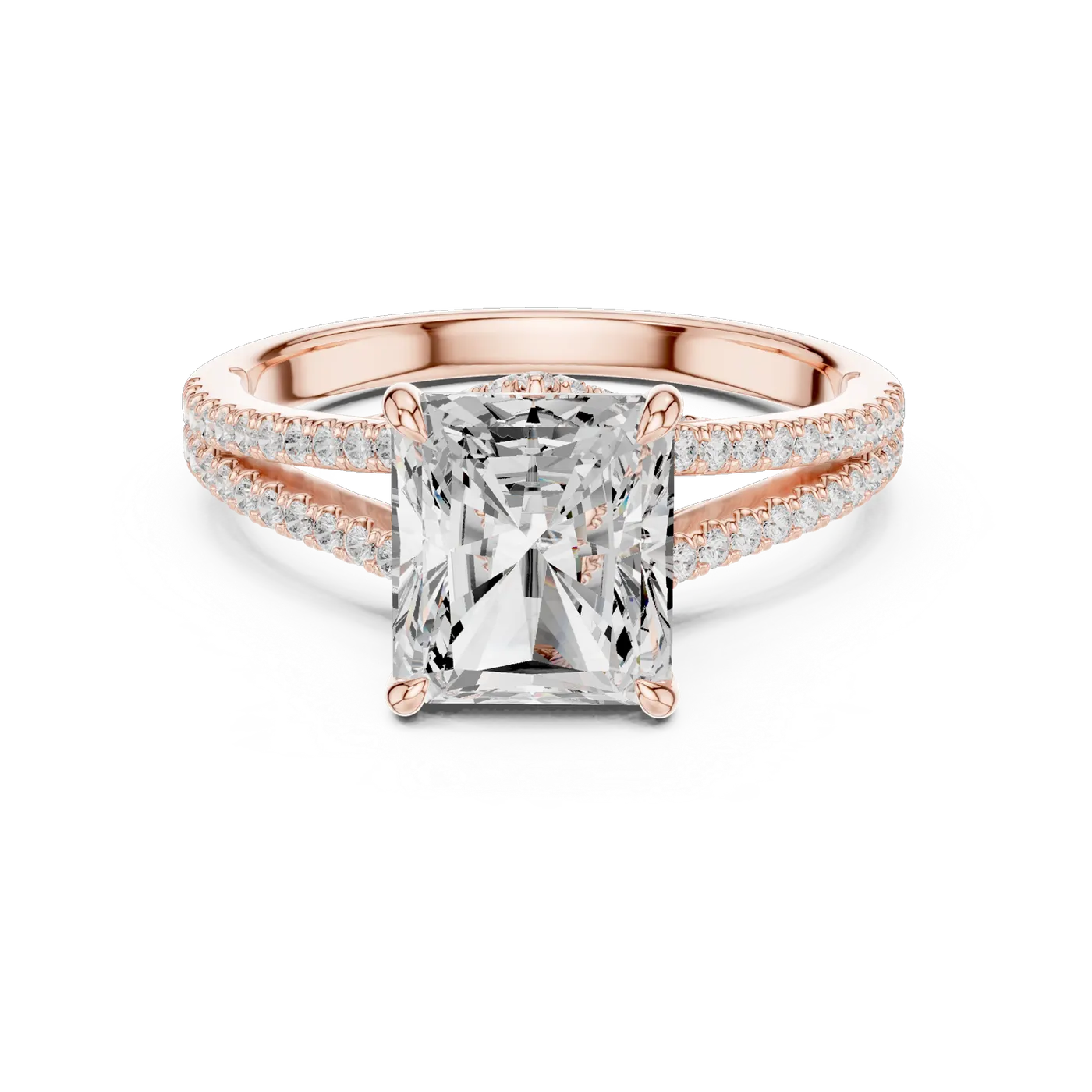 Bague de fiançailles Tournesol 5,86 ct en or rose 18 carats, diamant radiant, vue 4