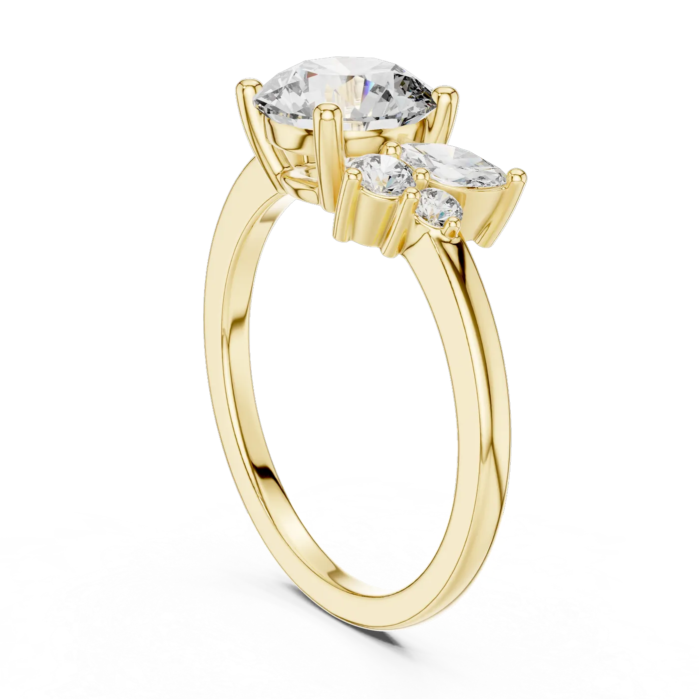 Bague de fiançailles Marguerite 1,46 ct en or jaune 18 carats, diamant rond, vue 1