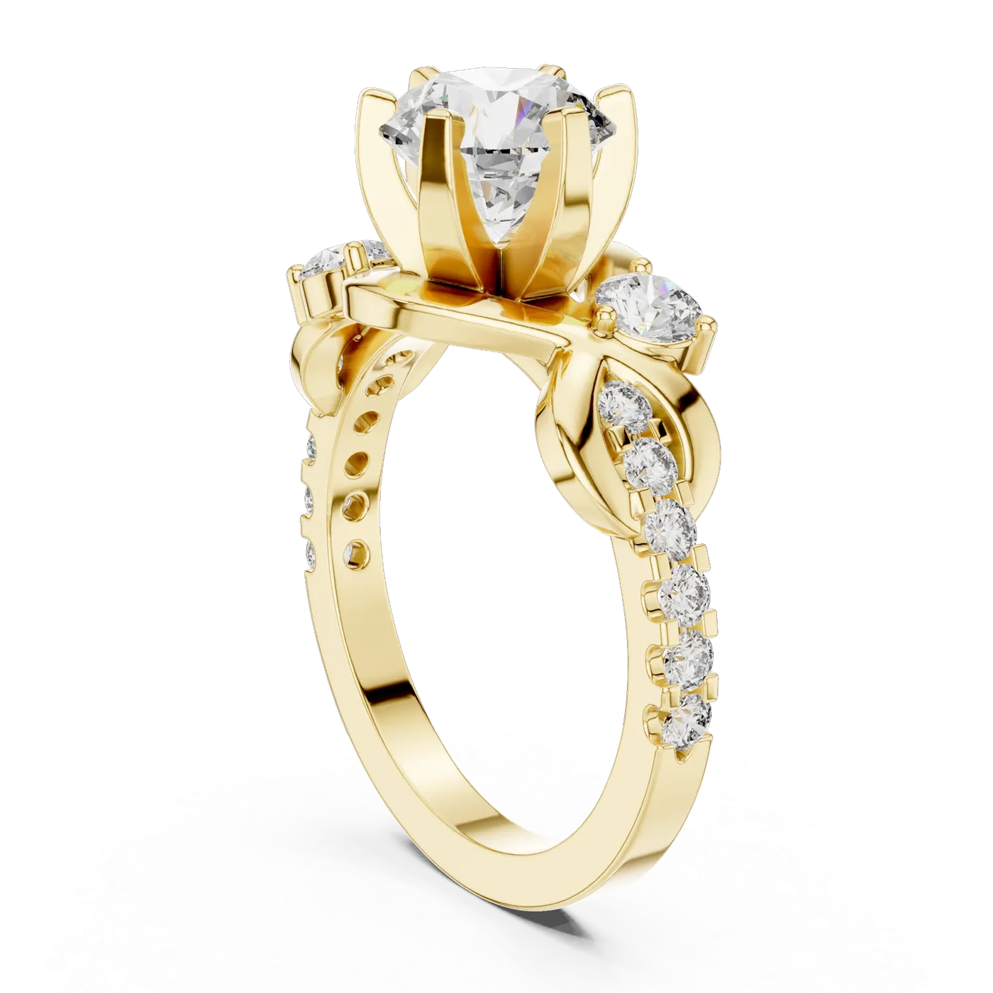Bague de fiançailles Marguerite 1,46 ct n°3 en or jaune 18 carats, diamant rond, vue 1