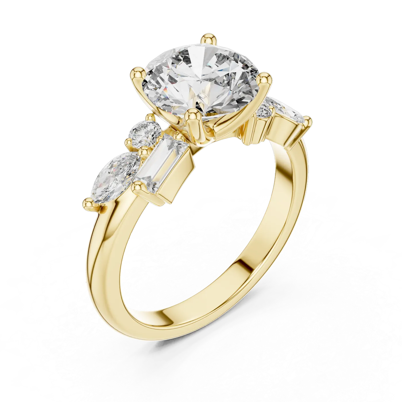 Bague de fiançailles Marguerite 2,07 ct en or jaune 18 carats, diamant rond, vue 4