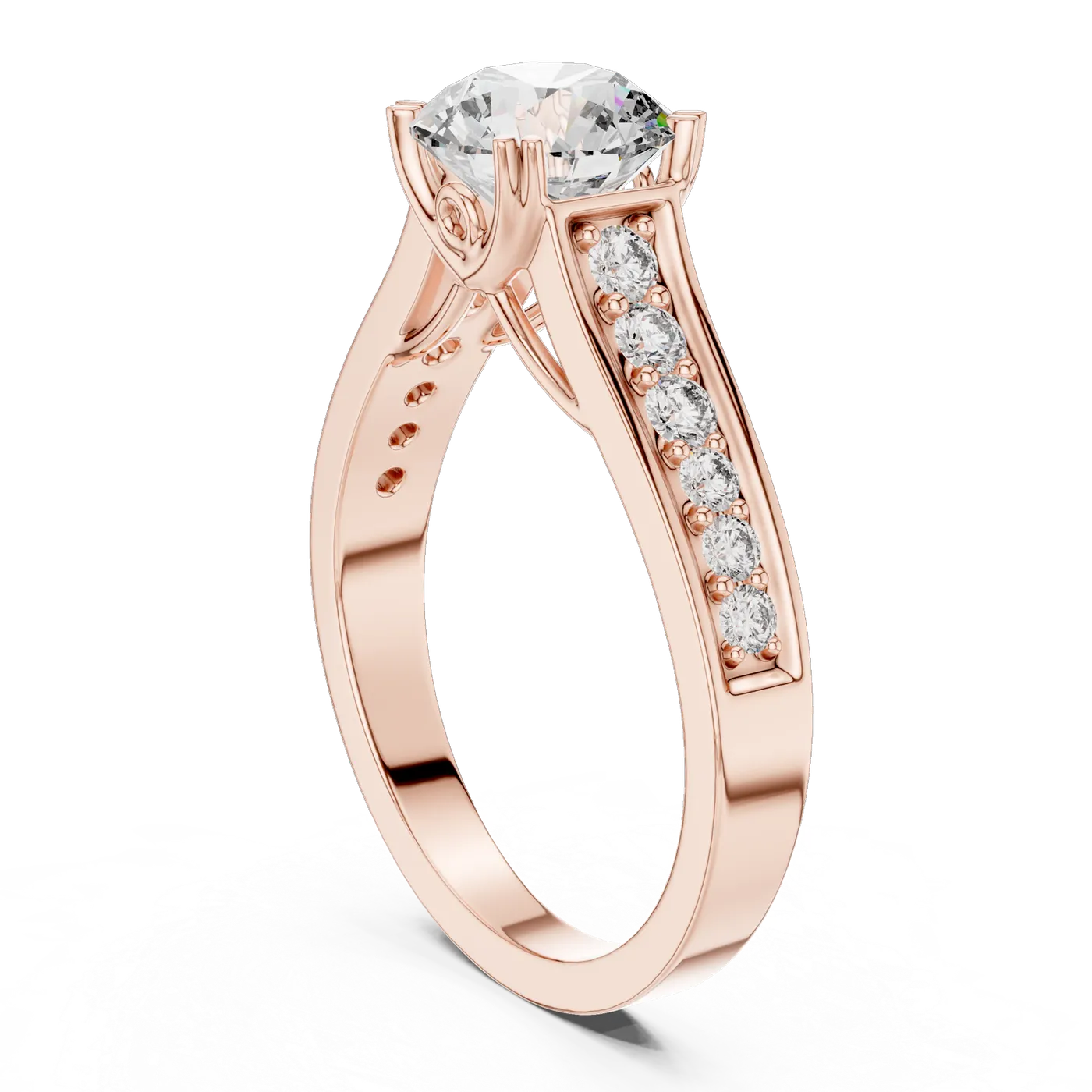 Bague de fiançailles Marguerite 1,35 ct en or rose 18 carats, diamant rond, vue 1