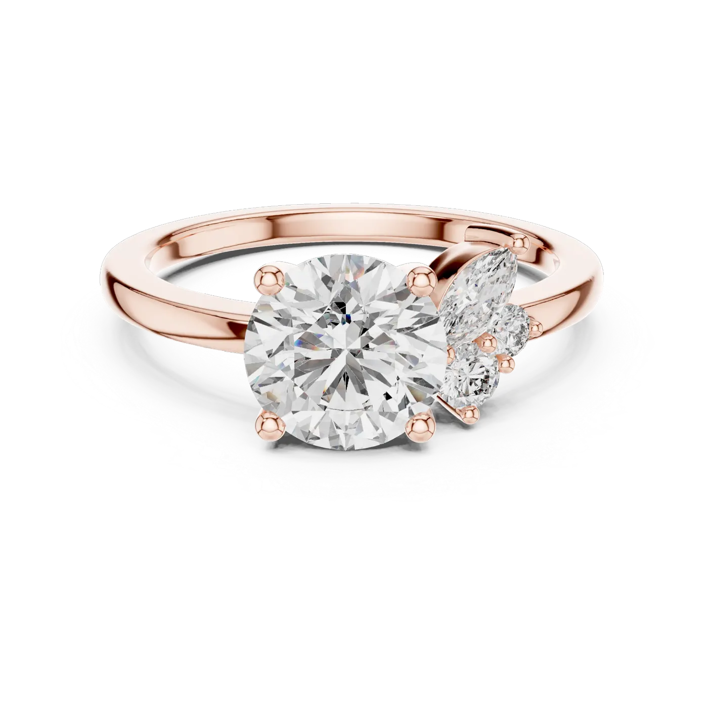 Bague de fiançailles Marguerite 1,46 ct en or rose 18 carats, diamant rond, vue 4