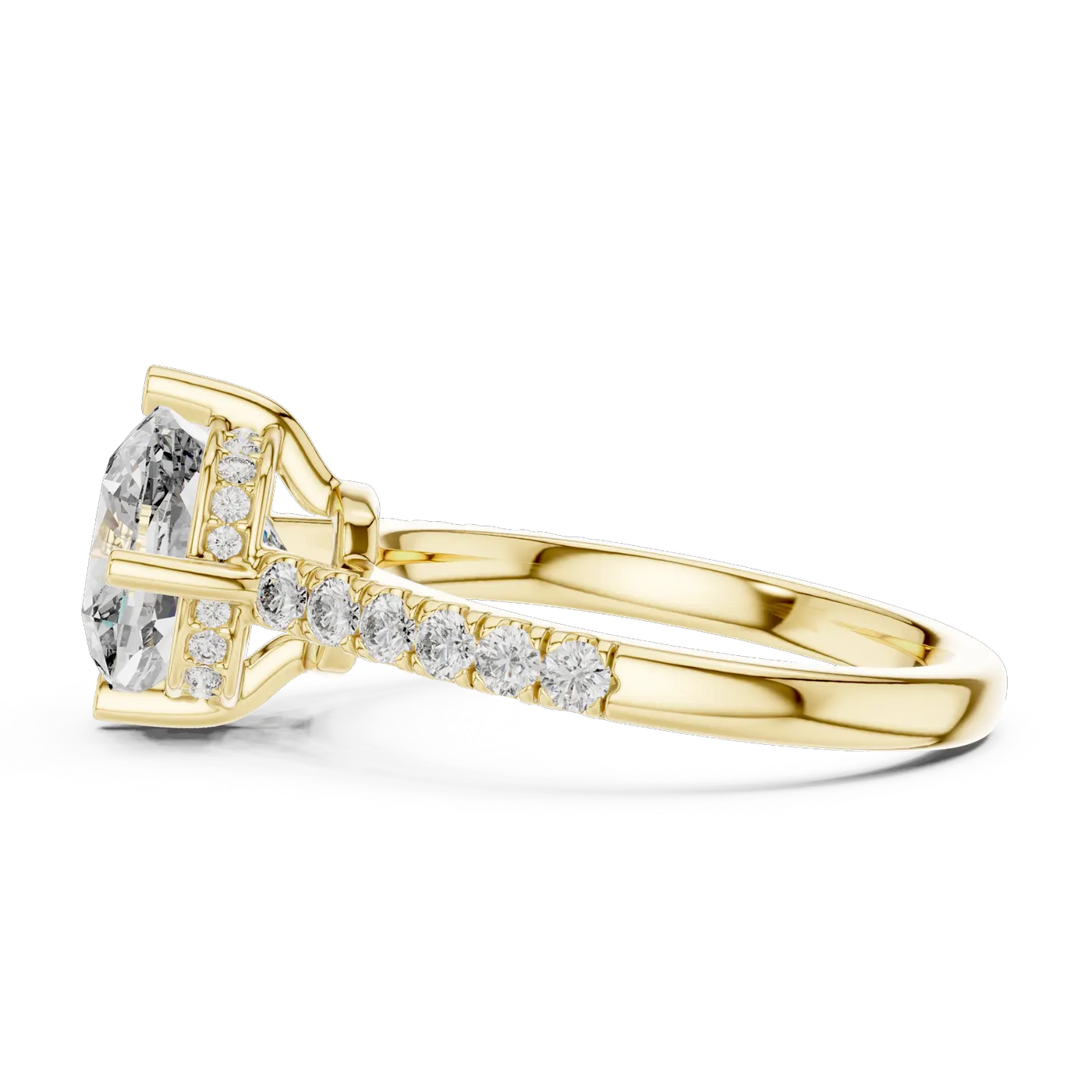 Bague de fiançailles Pivoine 4,15 ct en or jaune 18 carats, diamant coussin, vue 3