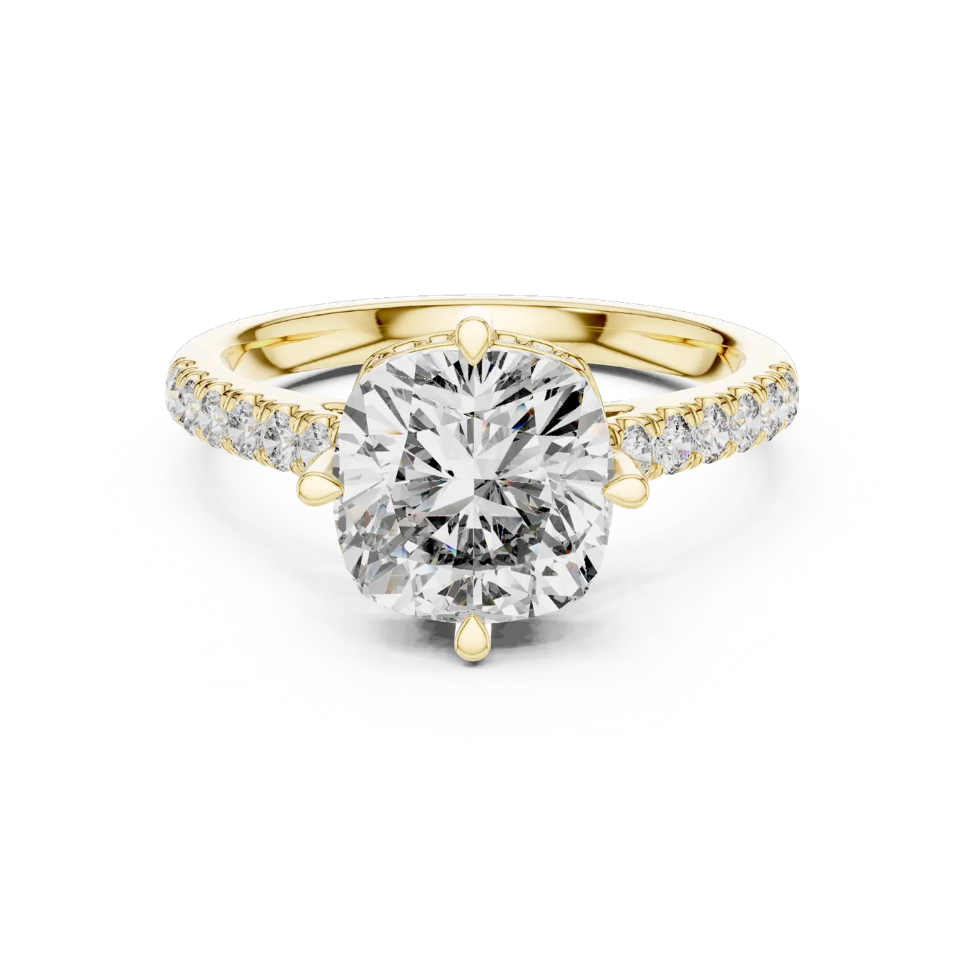 Bague de fiançailles Pivoine 4,15 ct en or jaune 18 carats, diamant coussin, vue 4