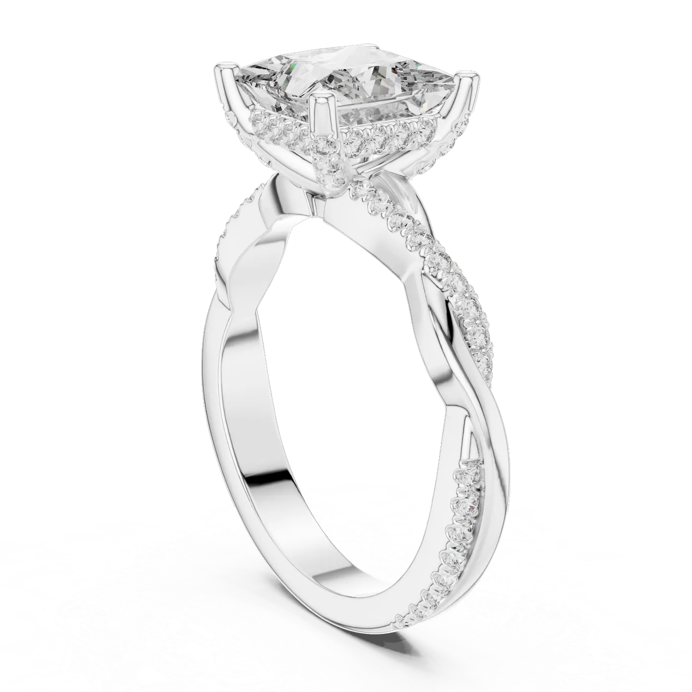 Bague de fiançailles Camélia 1,90 ct en or blanc 18 carats, diamant princesse, vue 1
