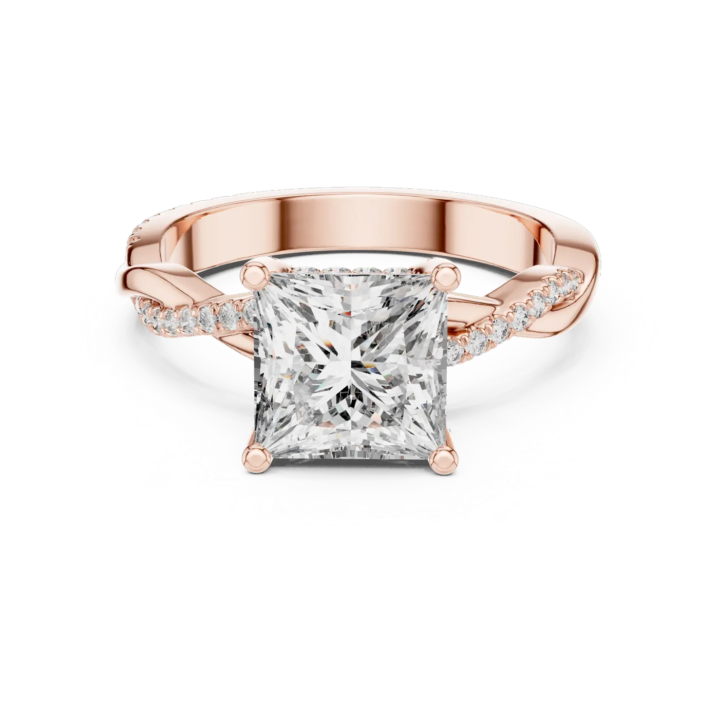 Bague de fiançailles Camélia 1,90 ct en or rose 18 carats, diamant princesse, vue 4