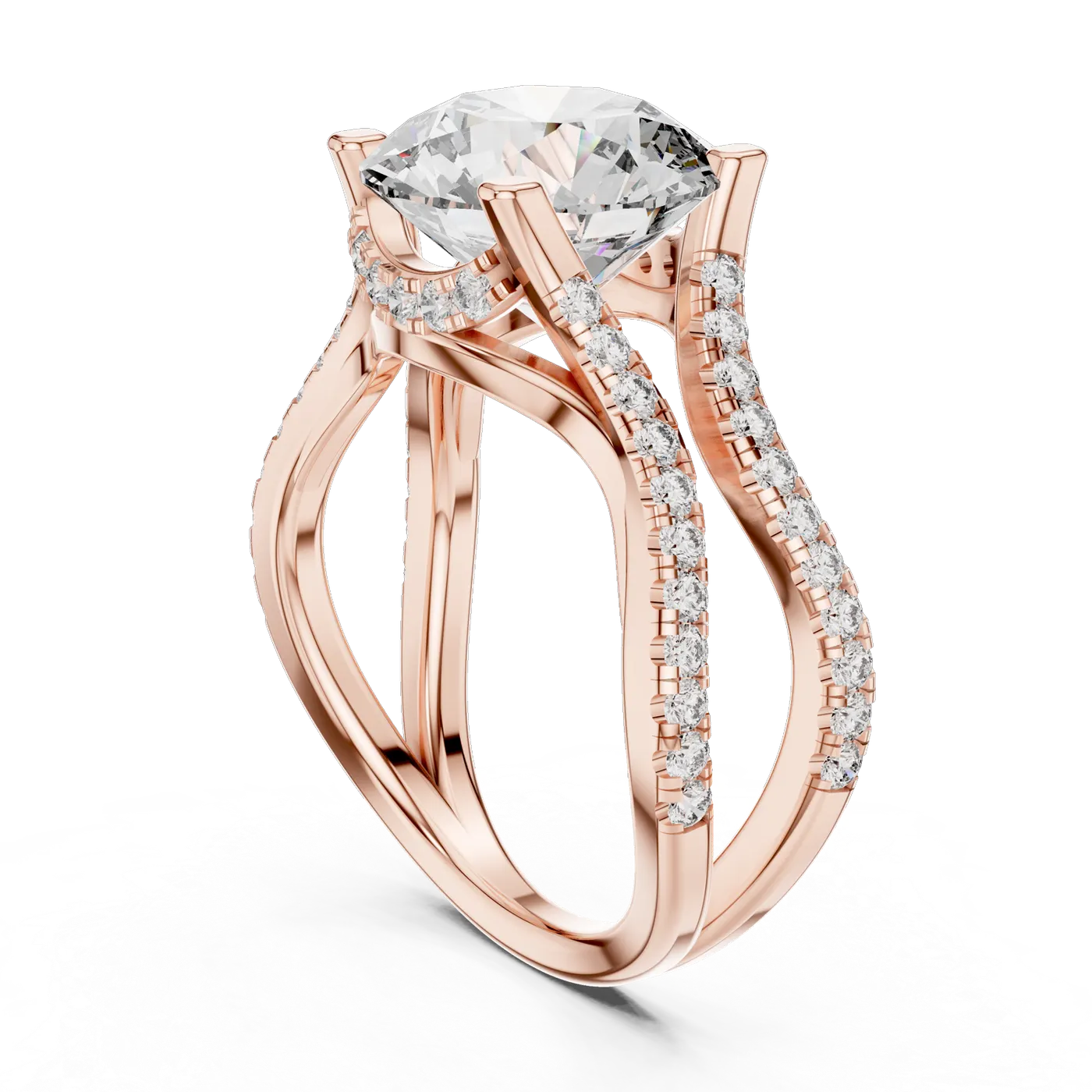 Bague de fiançailles Marguerite 3,53 ct en or rose 18 carats, diamant rond, vue 1
