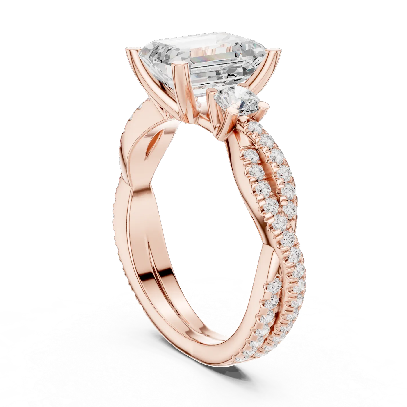 Bague de fiançailles Iris 1,42 ct en or rose 18 carats, diamant taille émeraude, vue 1