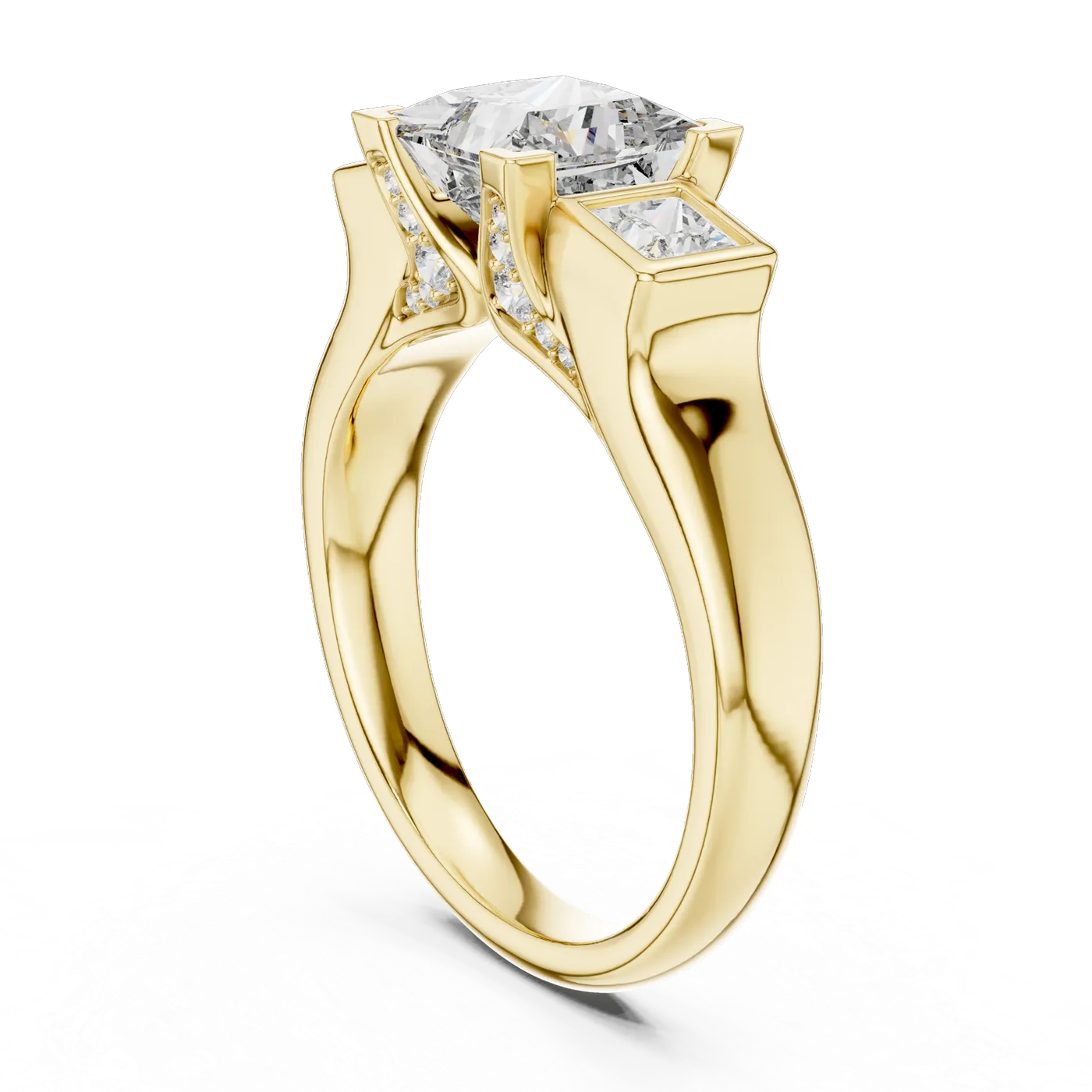 Bague de fiançailles Camélia 1,52 ct en or jaune 18 carats, diamant princesse, vue 1