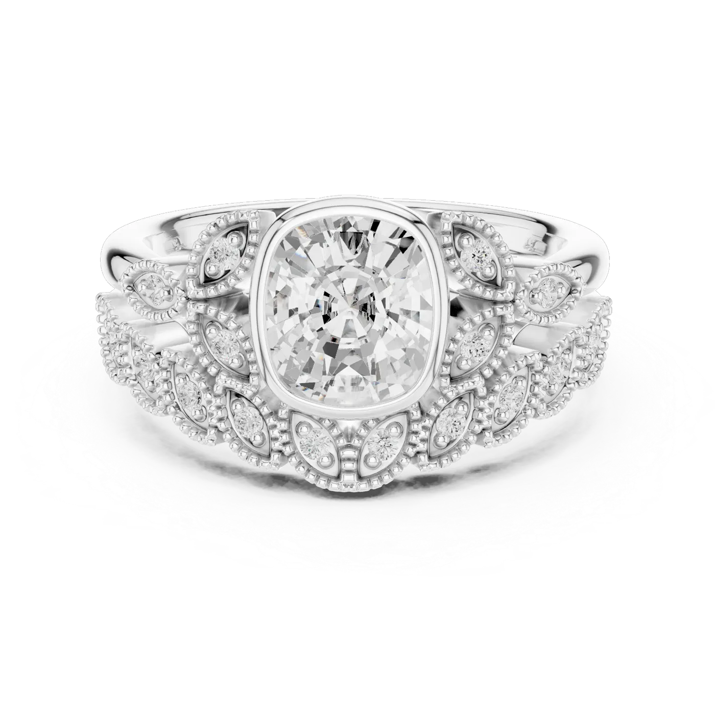 Bague de fiançailles Pivoine 1,92 ct en or blanc 18 carats, diamant coussin, vue 4