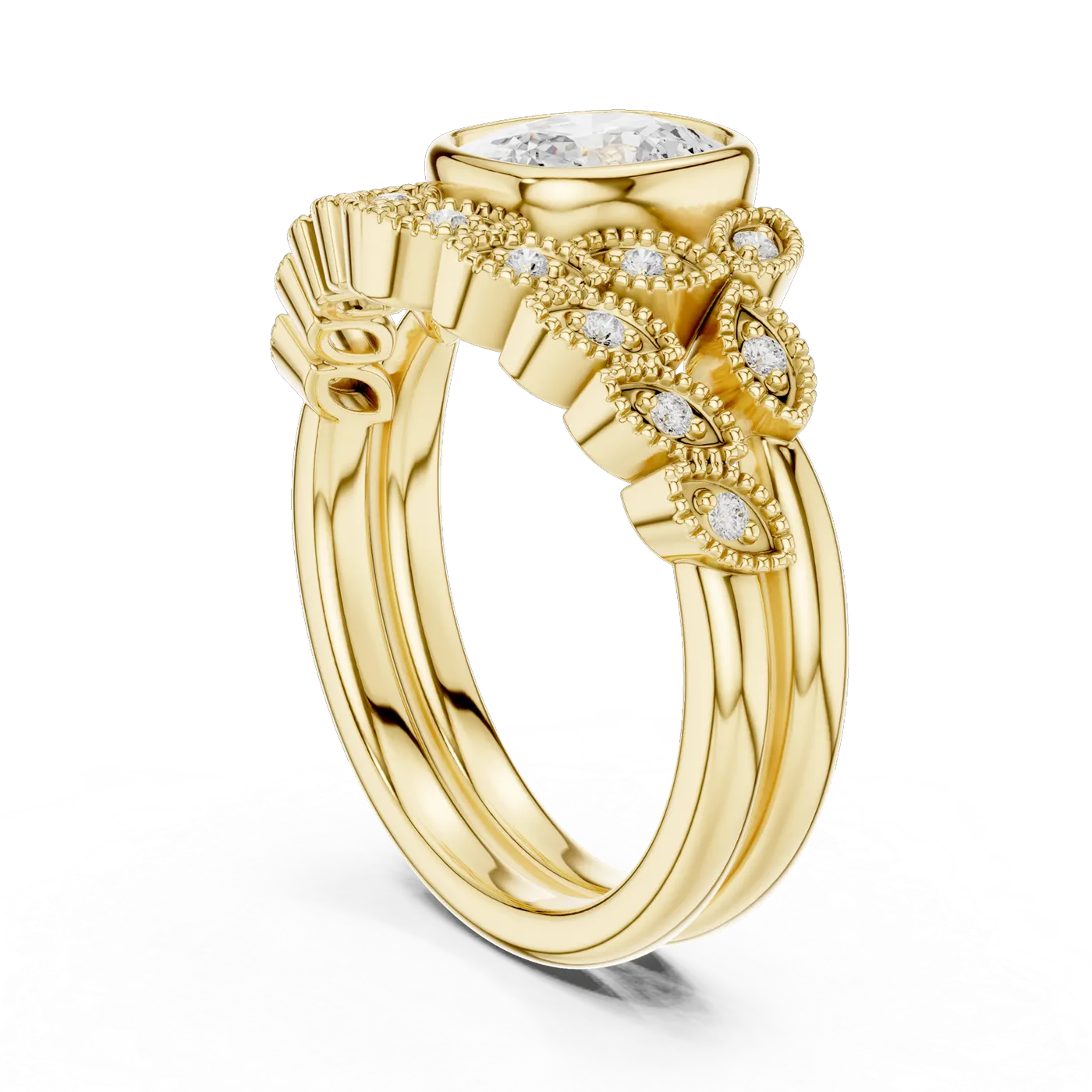 Bague de fiançailles Pivoine 1,92 ct en or jaune 18 carats, diamant coussin, vue 1