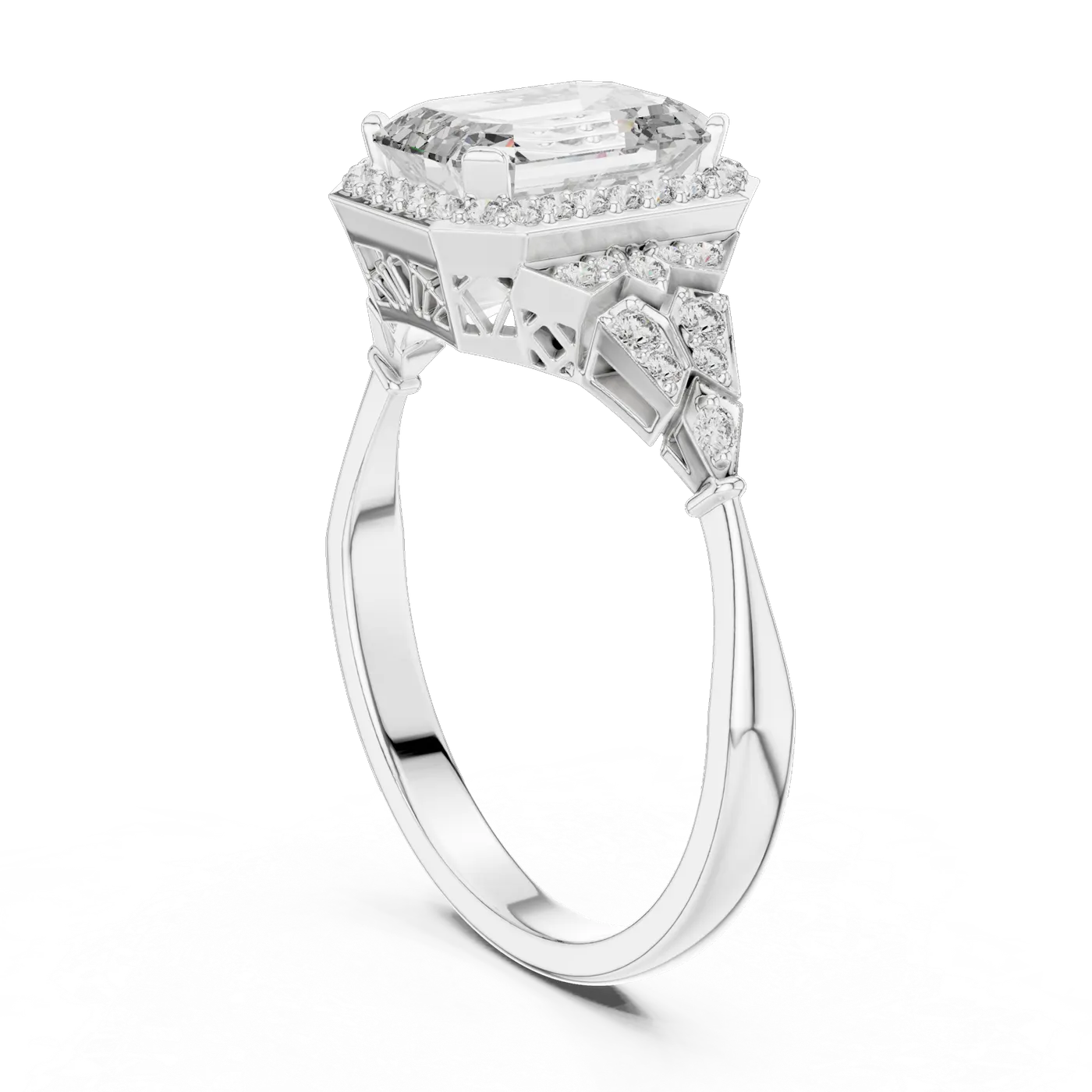 Bague de fiançailles Iris 1,18 ct en or blanc 18 carats, diamant taille émeraude, vue 1