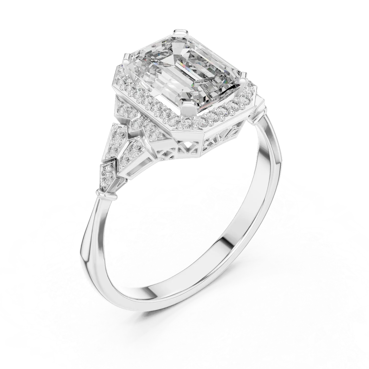 Bague de fiançailles Iris 1,88 ct en or blanc 18 carats, diamant taille émeraude, vue 2