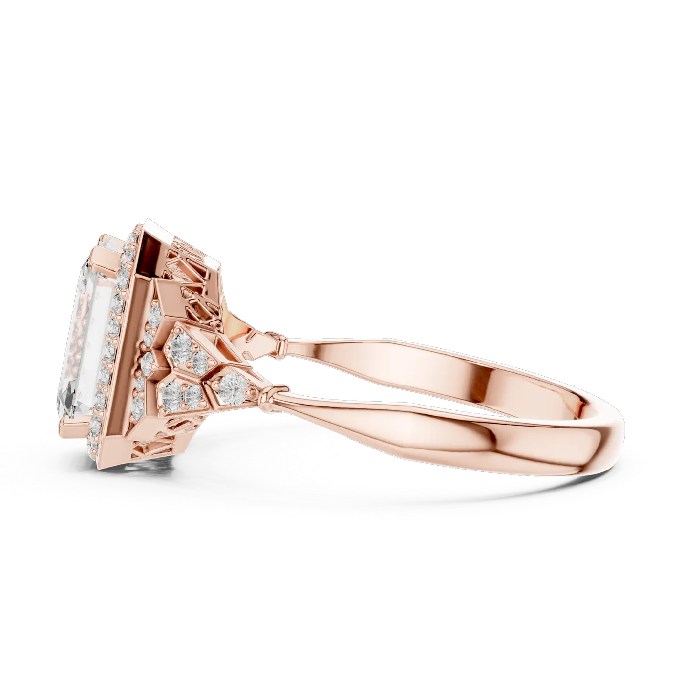 Bague de fiançailles Iris 1,18 ct en or rose 18 carats, diamant taille émeraude, vue 3