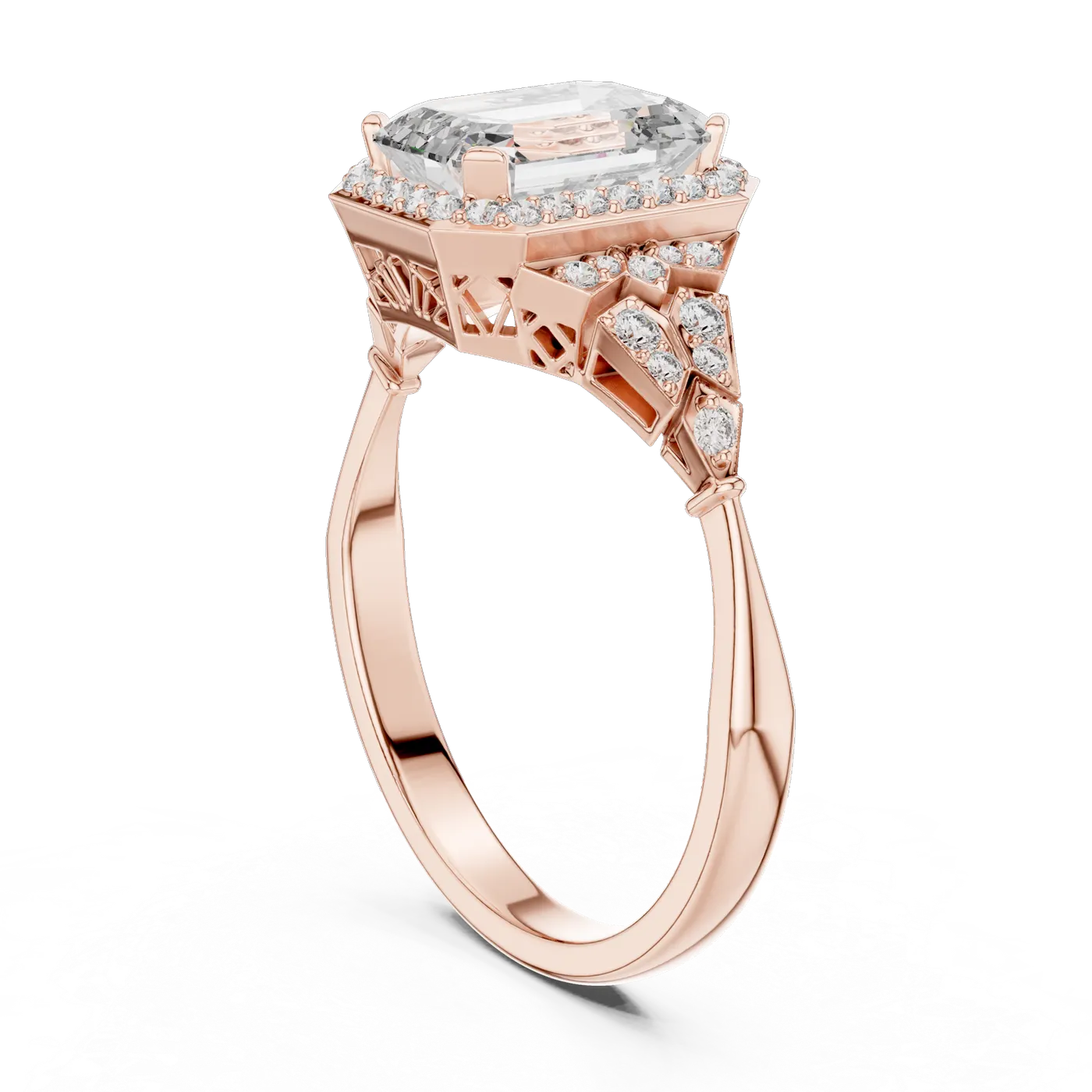 Bague de fiançailles Iris 1,88 ct en or rose 18 carats, diamant taille émeraude, vue 1