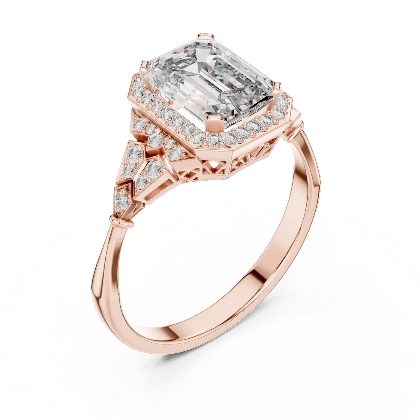 Bague de fiançailles Iris 1,88 ct en or rose 18 carats, diamant taille émeraude, vue 2