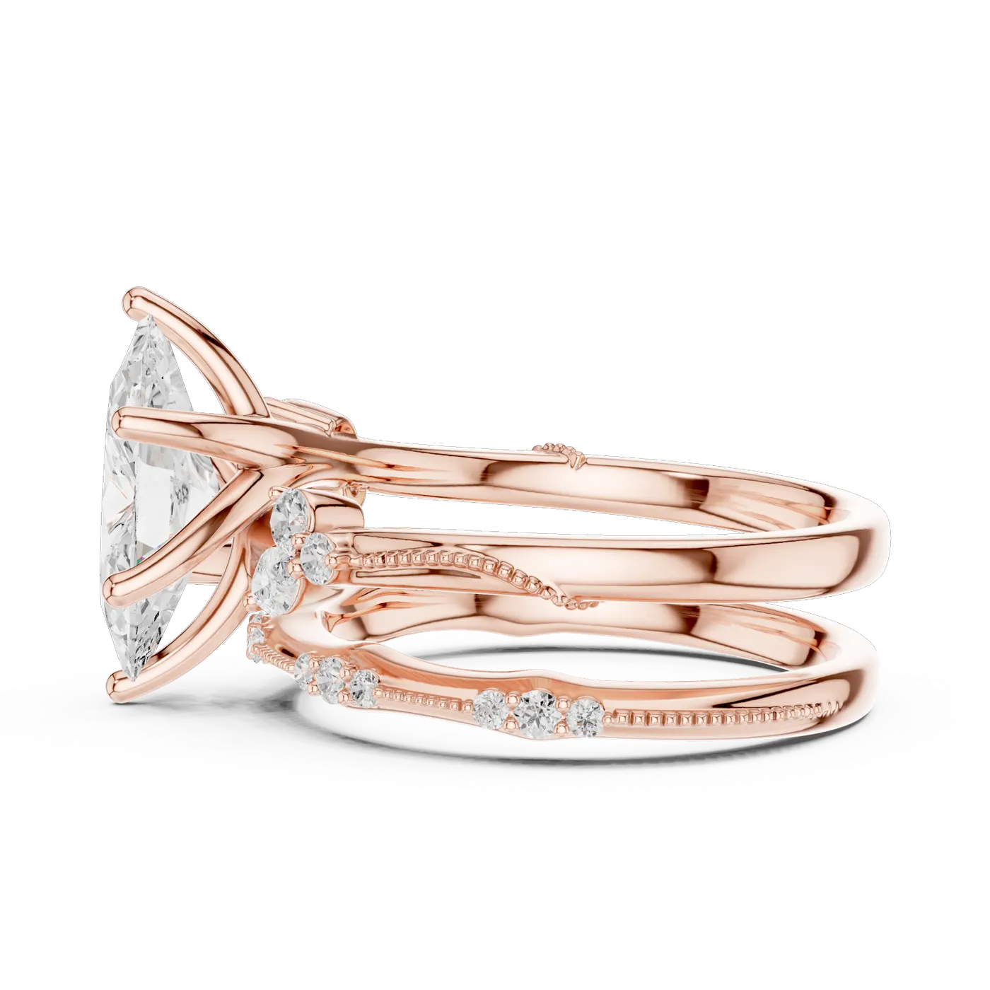 Bague de fiançailles Lys 1,72 ct en or rose 18 carats, diamant marquise, vue 4